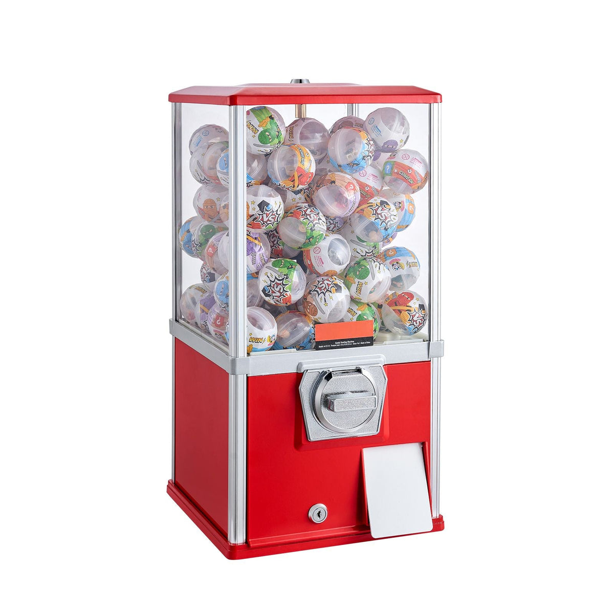 Gumball Machine for Kids, 21" Height Home Vending Machine, PS Bouncy Balls Dispenser, Hold 180 Capsule Toys, Rectangle Bubble Gum Machine for Game Stores, Coin Operated Gumball Bank, Red