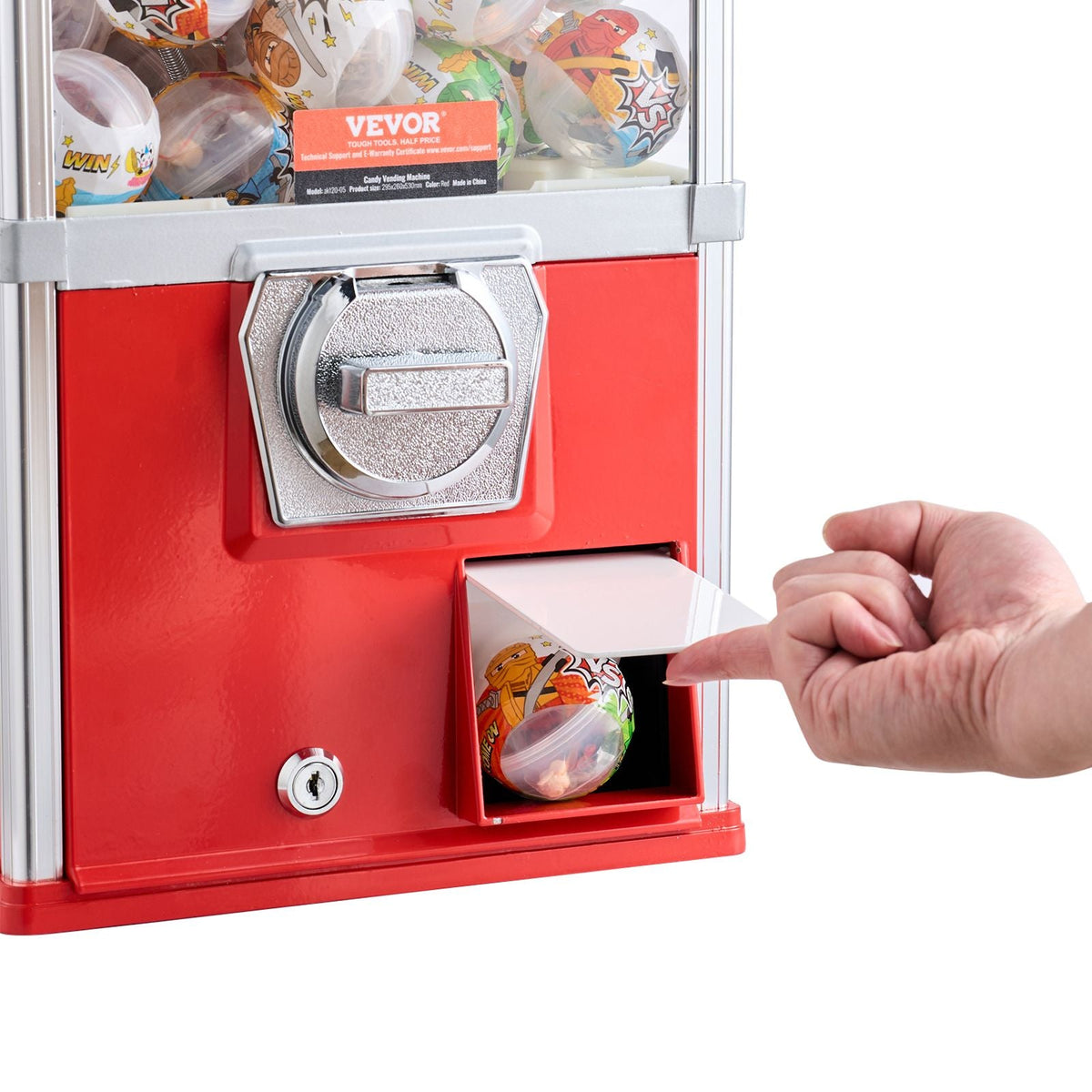 Gumball Machine for Kids, 21" Height Home Vending Machine, PS Bouncy Balls Dispenser, Hold 180 Capsule Toys, Rectangle Bubble Gum Machine for Game Stores, Coin Operated Gumball Bank, Red