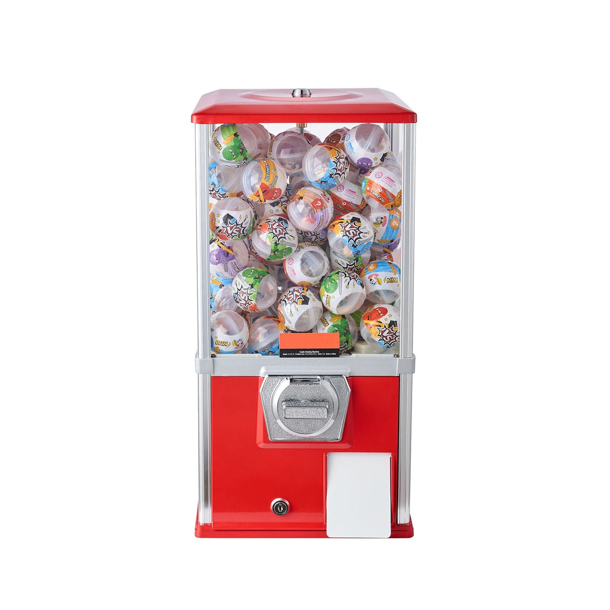 Gumball Machine for Kids, 21" Height Home Vending Machine, PS Bouncy Balls Dispenser, Hold 180 Capsule Toys, Rectangle Bubble Gum Machine for Game Stores, Coin Operated Gumball Bank, Red