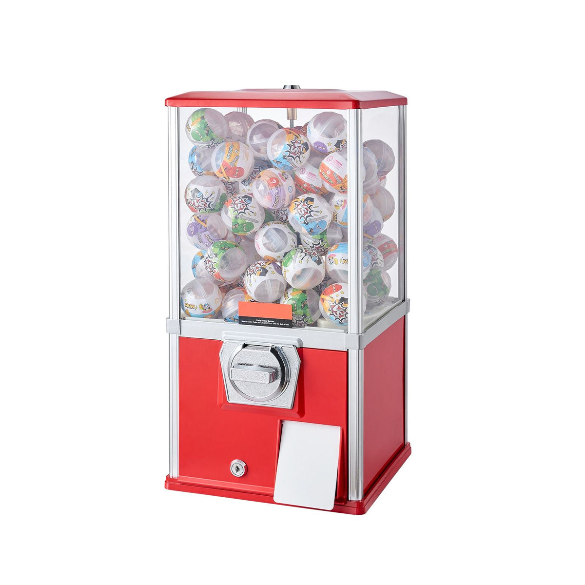 Gumball Machine for Kids, 21" Height Home Vending Machine, PS Bouncy Balls Dispenser, Hold 180 Capsule Toys, Rectangle Bubble Gum Machine for Game Stores, Coin Operated Gumball Bank, Red