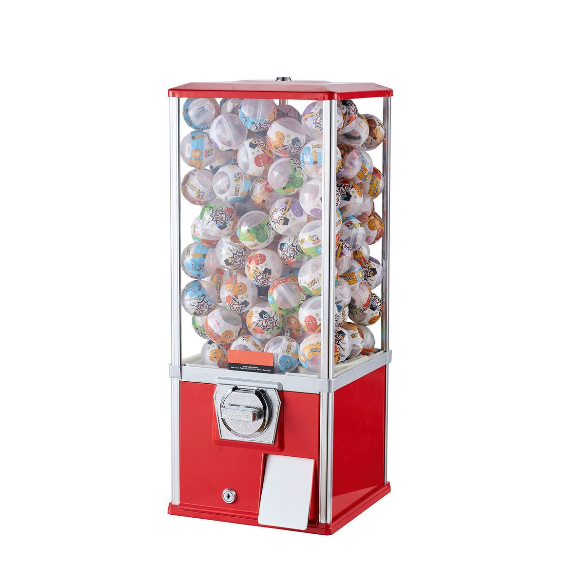 Gumball Machine for Kids, 25" Height Home Vending Machine, PS Bouncy Balls Dispenser, Hold 230 Capsule Toys, Rectangle Bubble Gum Machine for Game Stores, Coin Operated Gumball Bank, Red