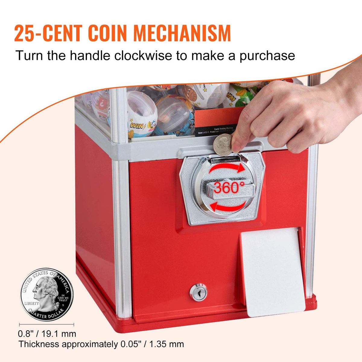 Gumball Machine for Kids, 25" Height Home Vending Machine, PS Bouncy Balls Dispenser, Hold 230 Capsule Toys, Rectangle Bubble Gum Machine for Game Stores, Coin Operated Gumball Bank, Red