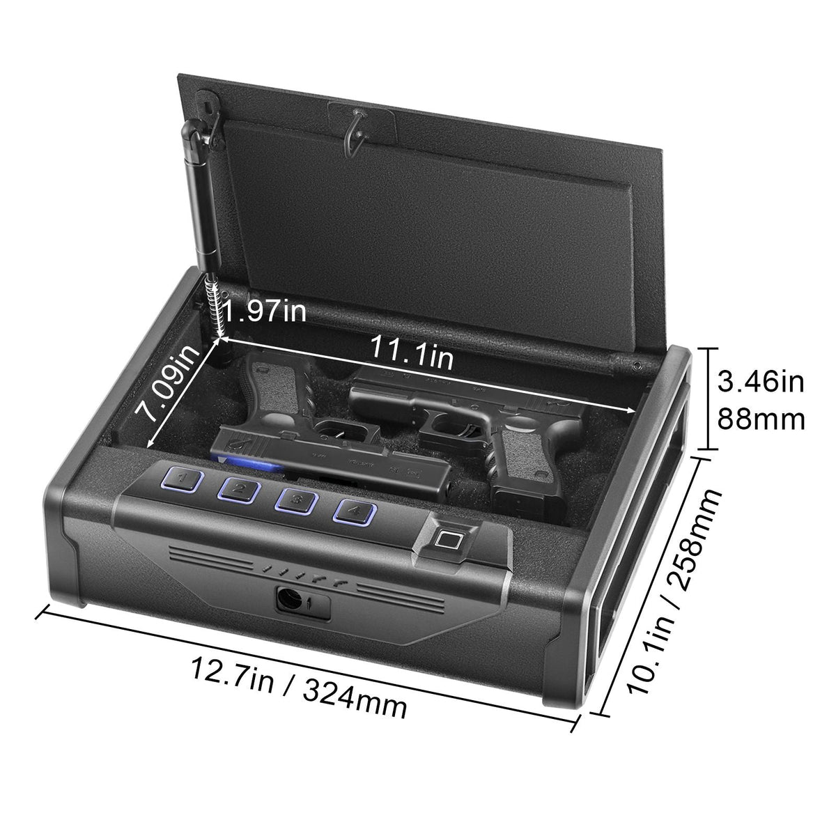 Gun Safe for Pistols, Biometric Gun Safe with Three Quick Access Ways of Fingerprints, Passwords and Keys, Handgun Safe for 2 Pistols for Home, Bedside, Nightstand, Car