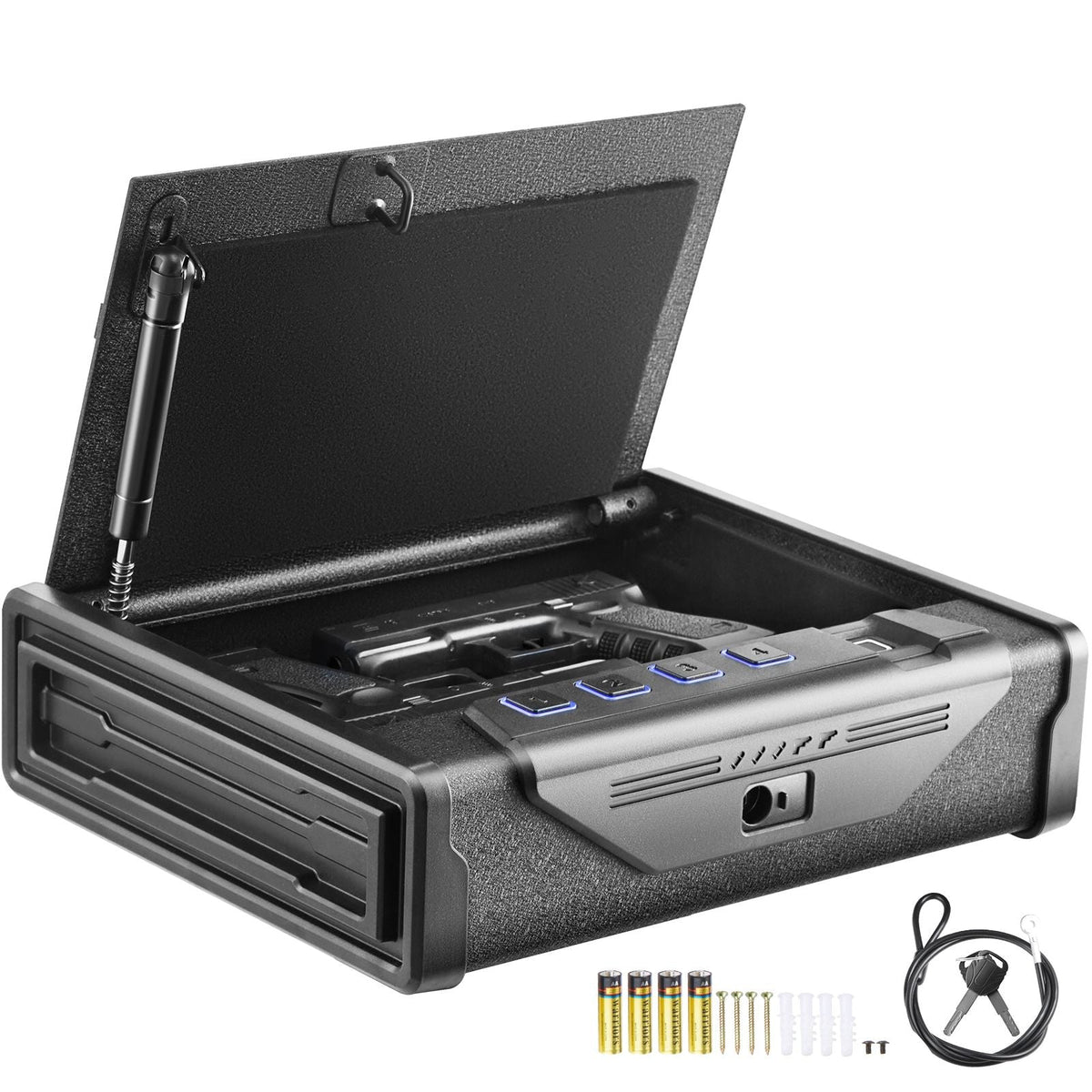 Gun Safe for Pistols, Biometric Gun Safe with Three Quick Access Ways of Fingerprints, Passwords and Keys, Handgun Safe for 2 Pistols for Home, Bedside, Nightstand, Car
