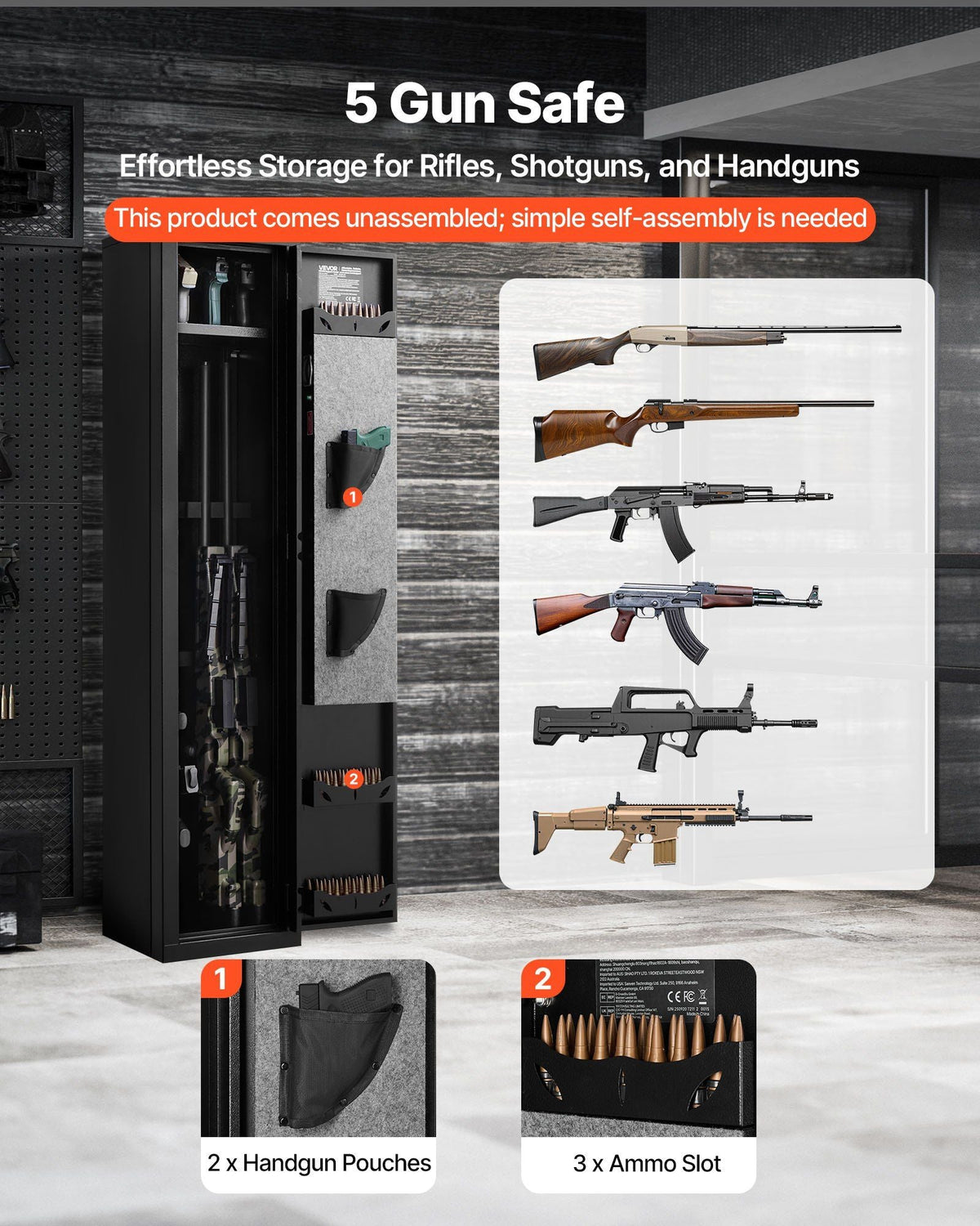 Gun Safe, Heavy Duty Cold-Rolled Steel Fireproof Rifle Cabinet with Fingerprint, Digital Keypad & Key, Large Long Gun Cabinet with Magazine and LED, Adjustable Racks for Rifles, Pistols, Shotgun