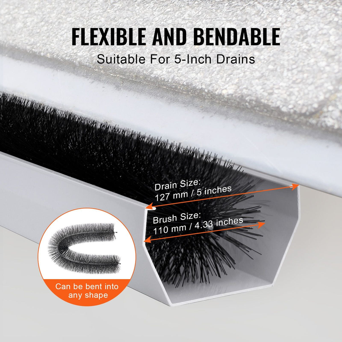 Gutter Brush, 30 Feet Total Length 4.33 inch Diameter Gutter Cleaning Tools, Ground-Level Gutter Brush Leaf Guard for 5 Inch Gutters, Easily Clear roof Leaves and Debris, 10 Pack
