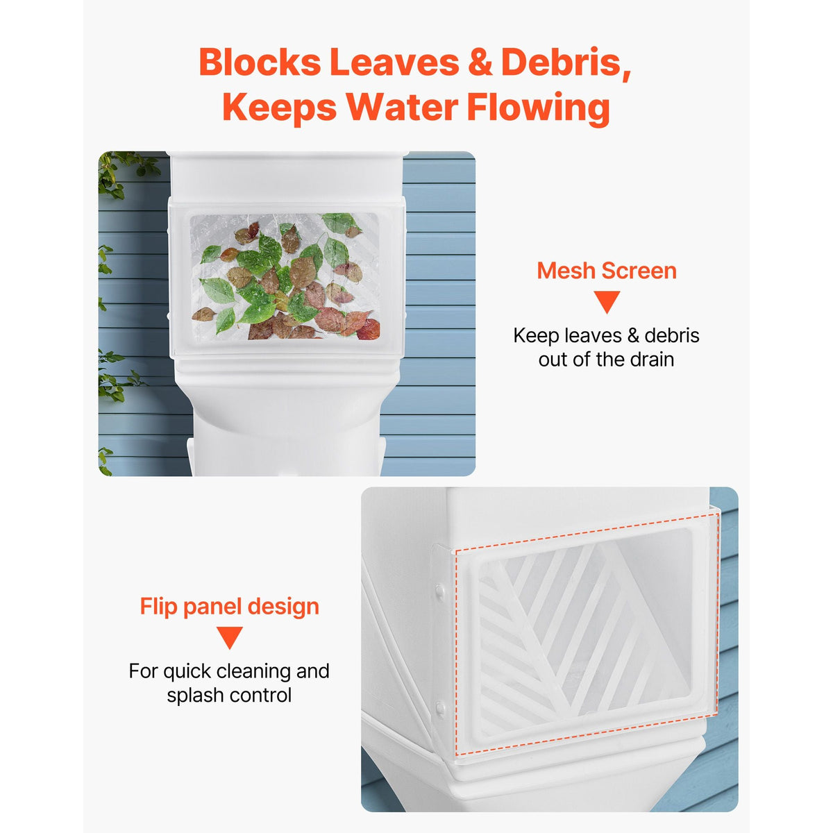 Gutter Downspouts, Downspout Diverter Rainwater Collection System Fits for 2x3 or 3x4 Inch Standard Inlet and Φ4inch Outlet, Flexible Rain Water Barrel Kit with Mesh Screen & Transparent, White