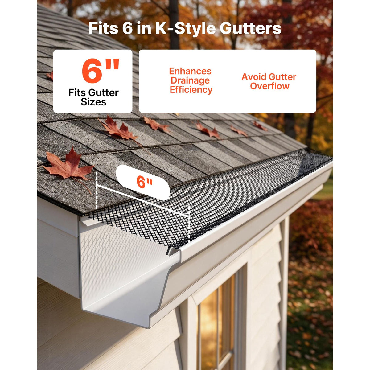 Gutter Guard, 6 in Powder-Coated Steel Gutter Screen, Heavy-Duty 75 ft Length, 0.04 in Thickness, Leaf Guard for Debris and Leaves, Easy DIY Install, Fits 6" Standard Systems, 25 Pack, Black