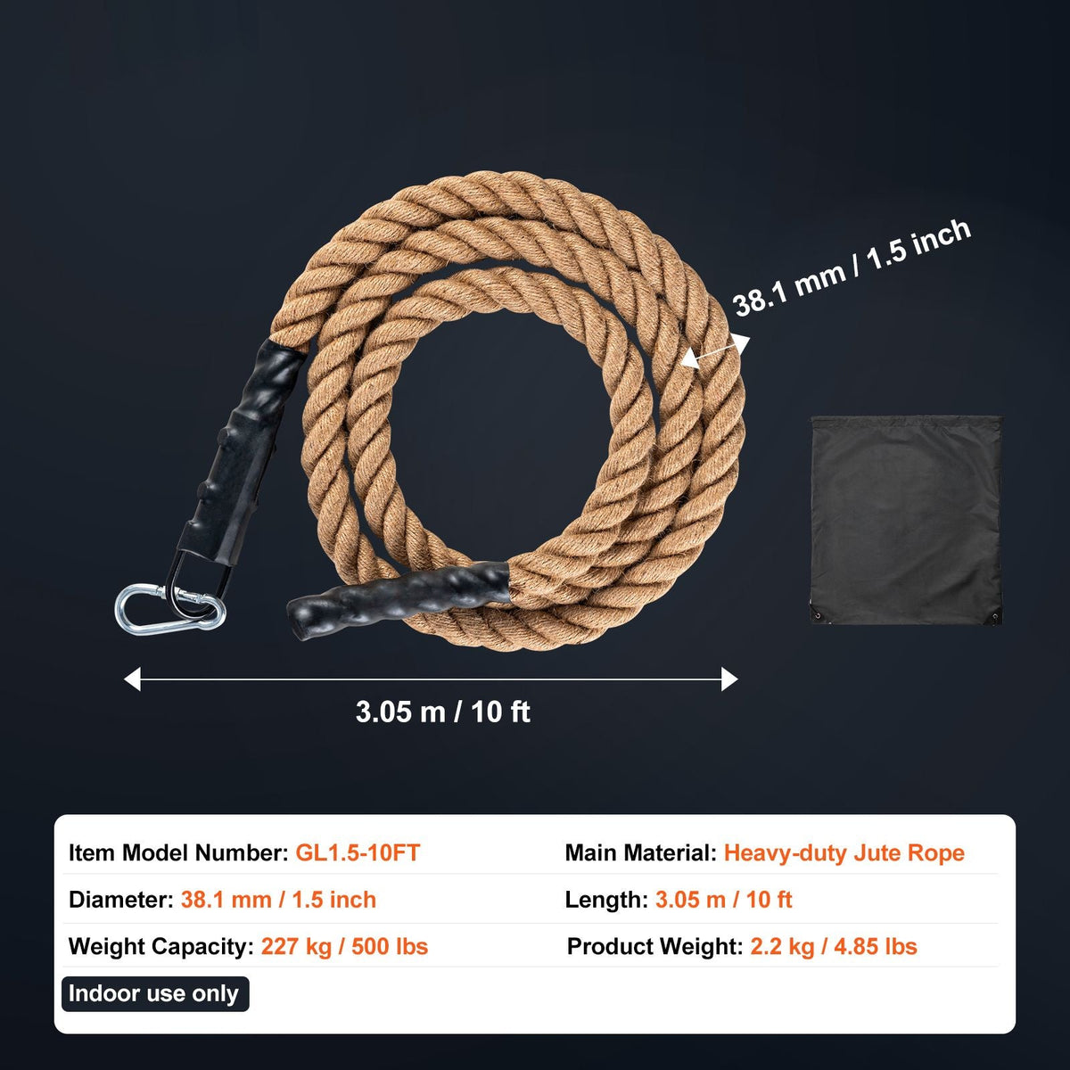 Gym Climbing Rope, 1.5" Diameter 10 ft Length Gym Fitness Training Rope, Gym Exercise Workout Rope for Adults, Climbing Rope for Fitness and Strength Training, Climbing Exercise, Home Workout