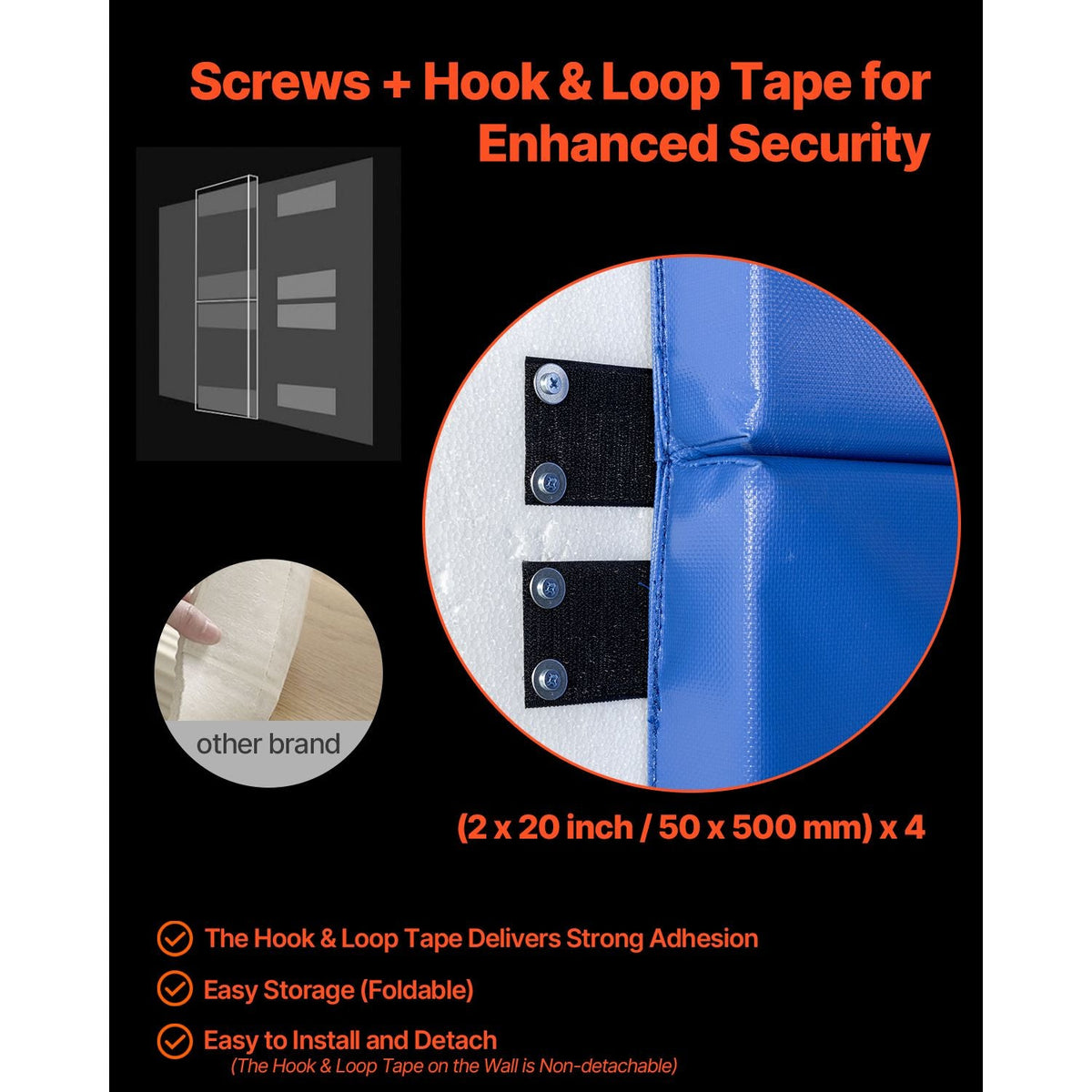 Gym Wall Padding, 71 x 24 x 2 inch Tear-Resistant Wall Mat, Removable 2" Thick Foam High Density Basketball Court Wall-Mounted Padding, Durable Waterproof Protective Pad for Gym Garage Basement