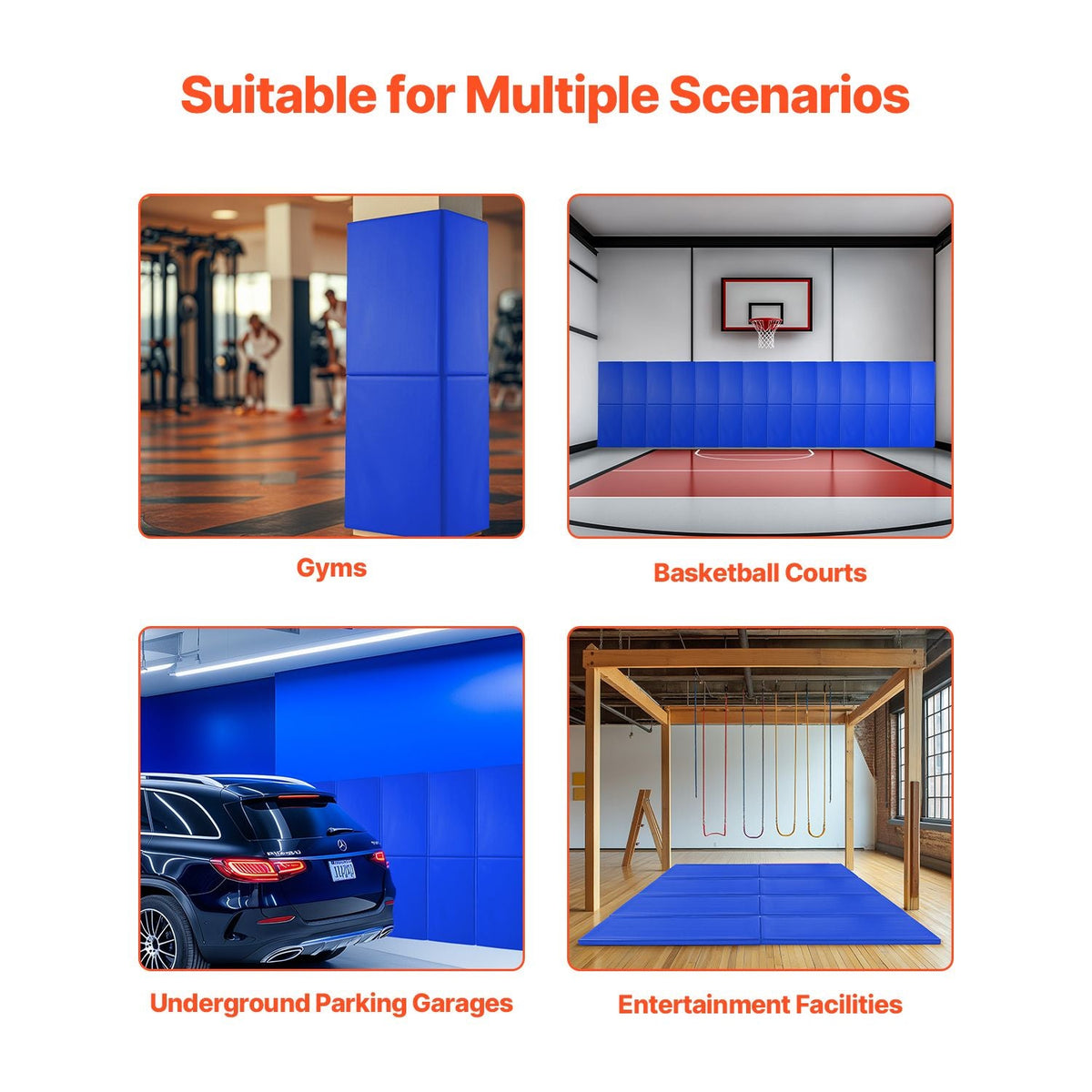 Gym Wall Padding, 71 x 24 x 2 inch Tear-Resistant Wall Mat, Removable 2" Thick Foam High Density Basketball Court Wall-Mounted Padding, Durable Waterproof Protective Pad for Gym Garage Basement