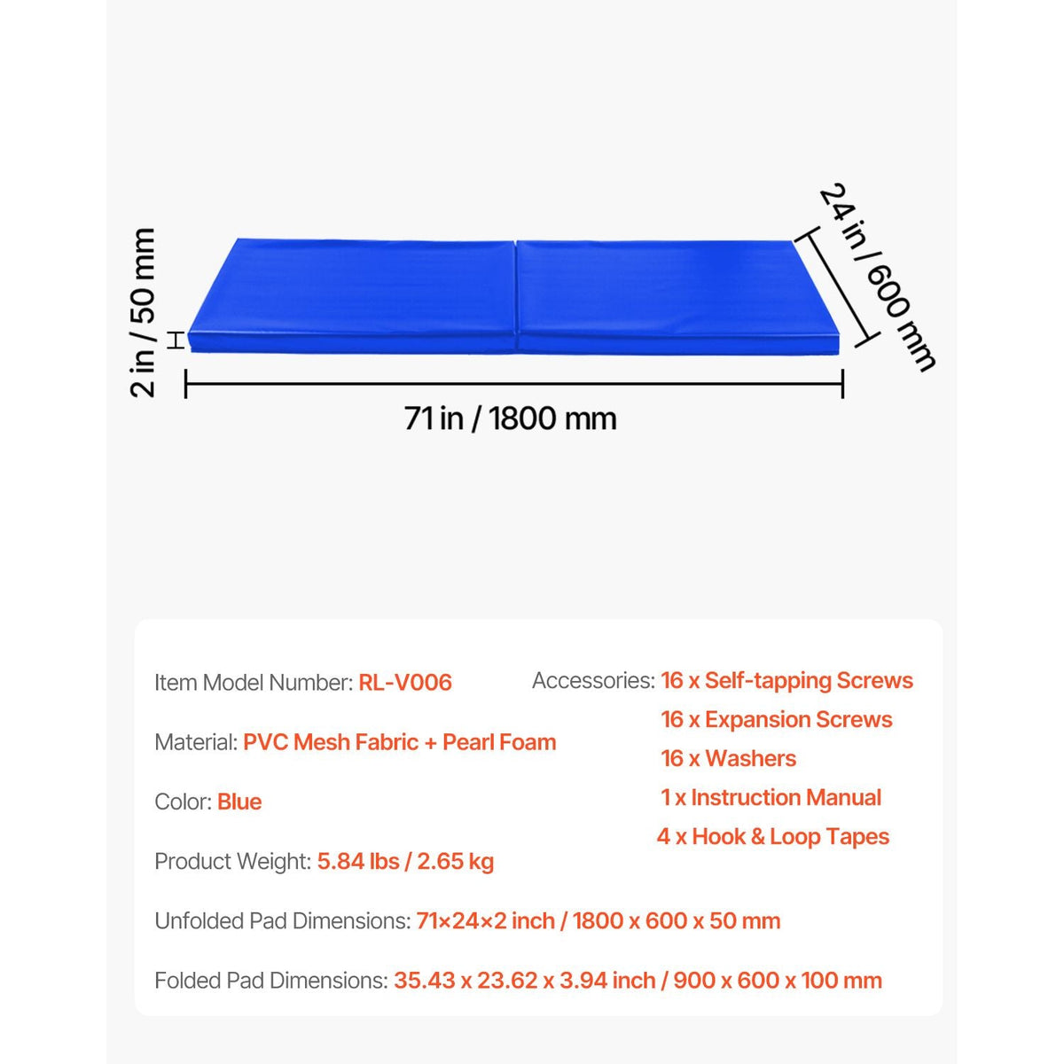 Gym Wall Padding, 71 x 24 x 2 inch Tear-Resistant Wall Mat, Removable 2" Thick Foam High Density Basketball Court Wall-Mounted Padding, Durable Waterproof Protective Pad for Gym Garage Basement