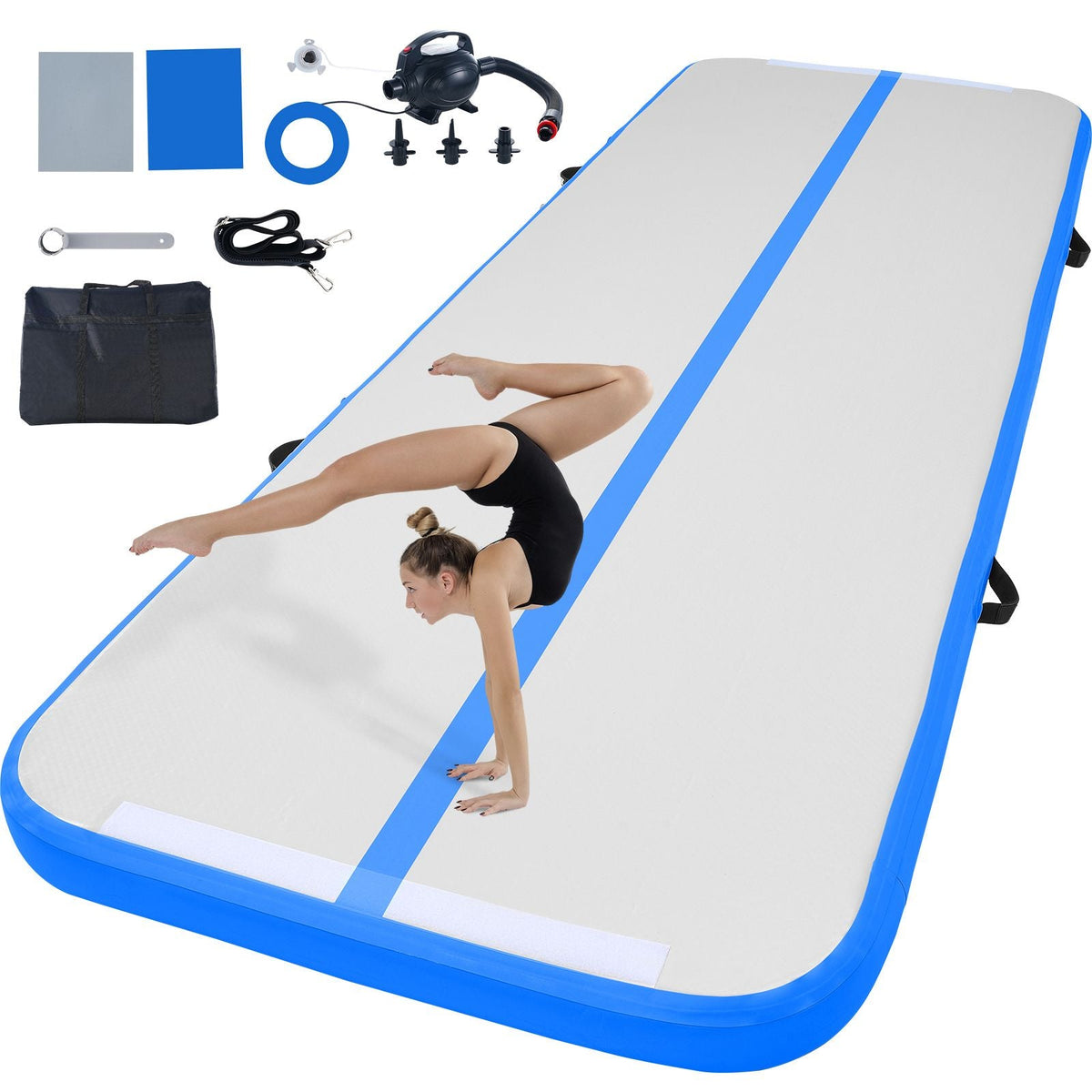 Gymnastics Air Mat, 4 inch Thickness Inflatable Gymnastics Tumbling Mat, Tumble Track with Electric Pump, Training Mats for Home Use/Gym/Yoga/Cheerleading/Beach/Park/Water, 10 ft, Blue