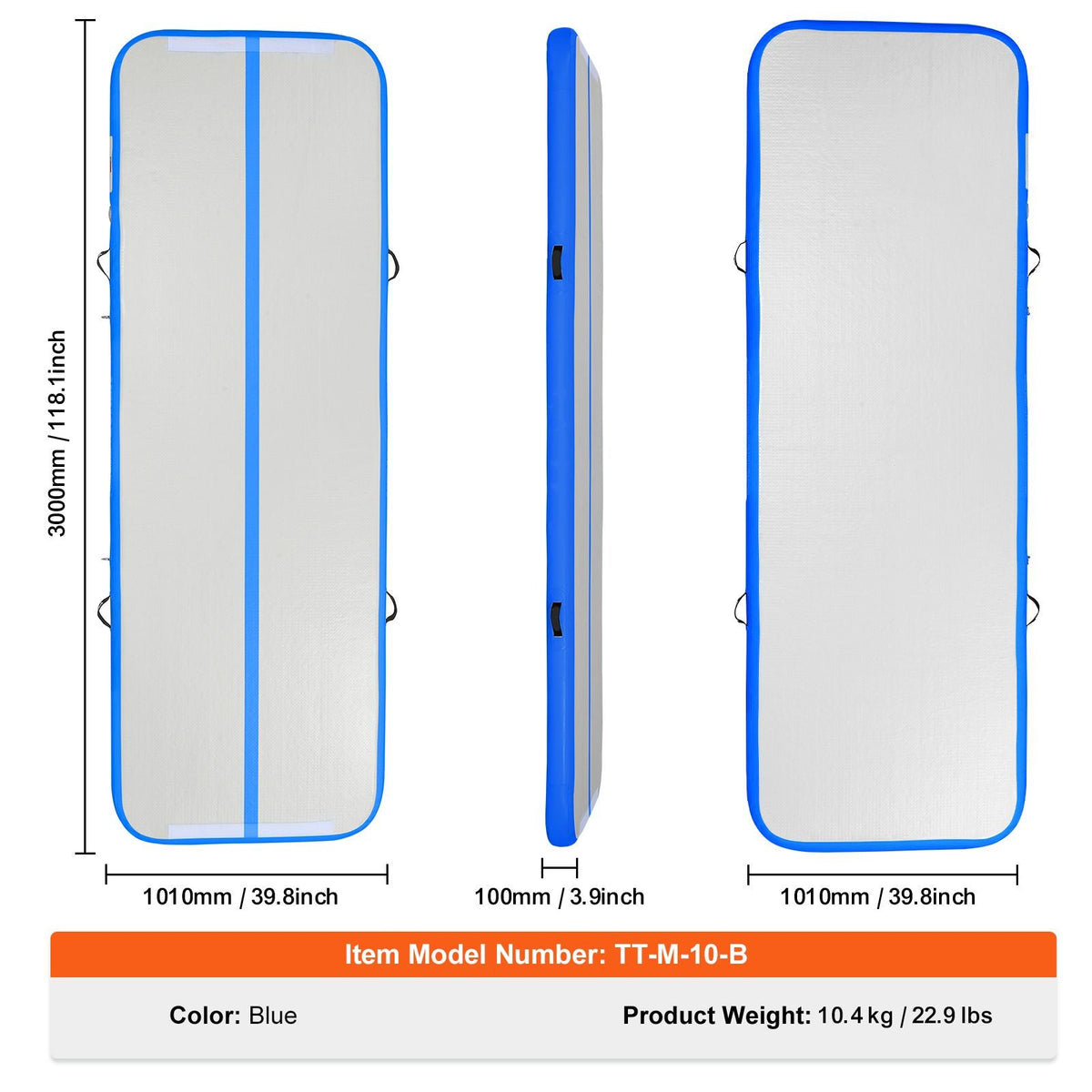 Gymnastics Air Mat, 4 inch Thickness Inflatable Gymnastics Tumbling Mat, Tumble Track with Electric Pump, Training Mats for Home Use/Gym/Yoga/Cheerleading/Beach/Park/Water, 10 ft, Blue