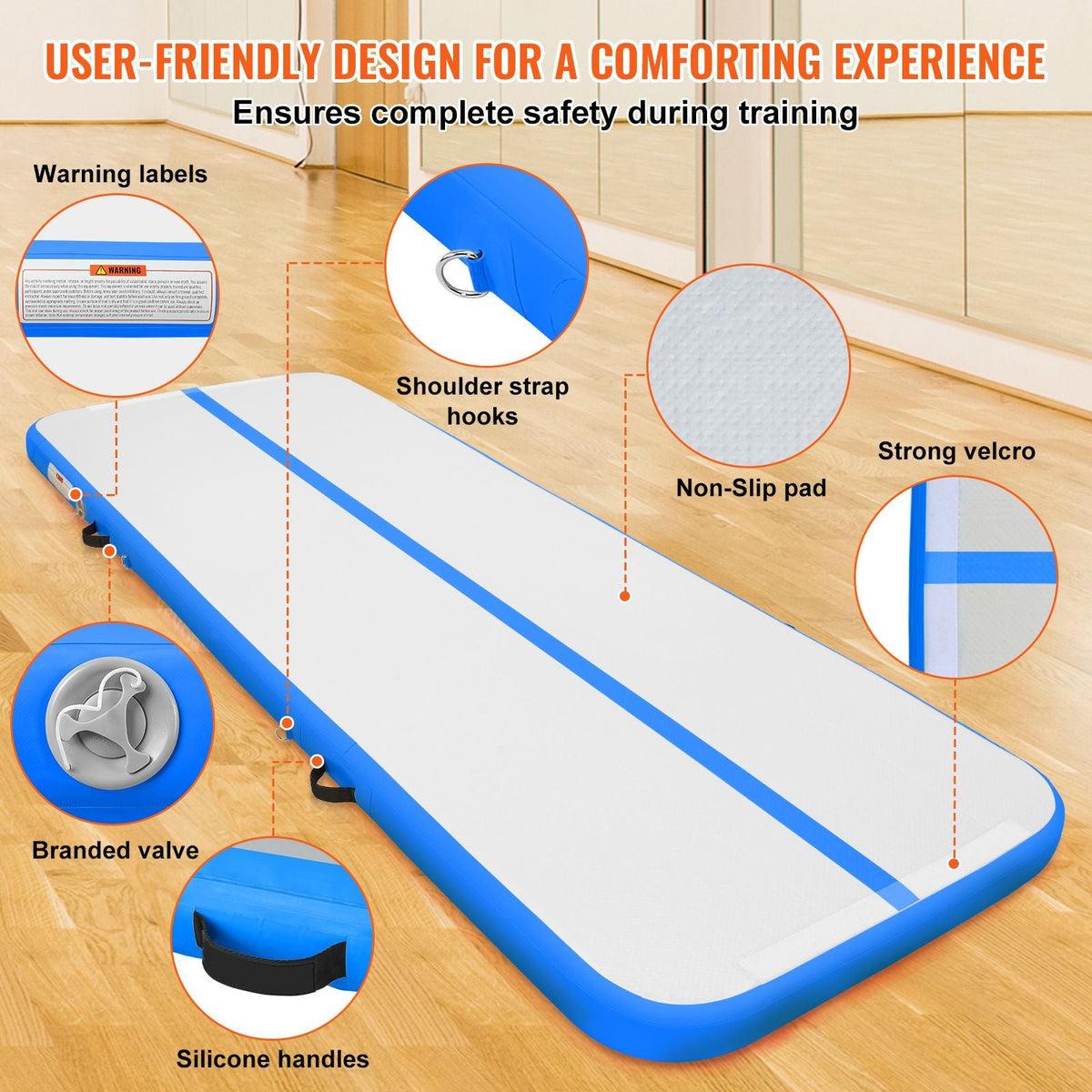 Gymnastics Air Mat, 4 inch Thickness Inflatable Gymnastics Tumbling Mat, Tumble Track with Electric Pump, Training Mats for Home Use/Gym/Yoga/Cheerleading/Beach/Park/Water, 10 ft, Blue