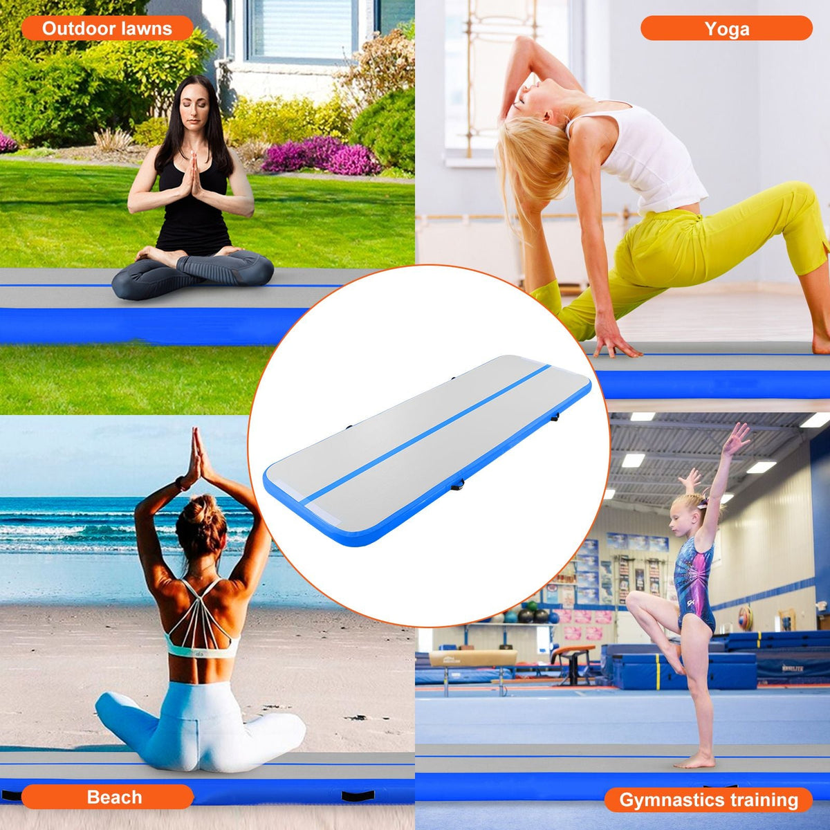 Gymnastics Air Mat, 4 inch Thickness Inflatable Gymnastics Tumbling Mat, Tumble Track with Electric Pump, Training Mats for Home Use/Gym/Yoga/Cheerleading/Beach/Park/Water, 10 ft, Blue