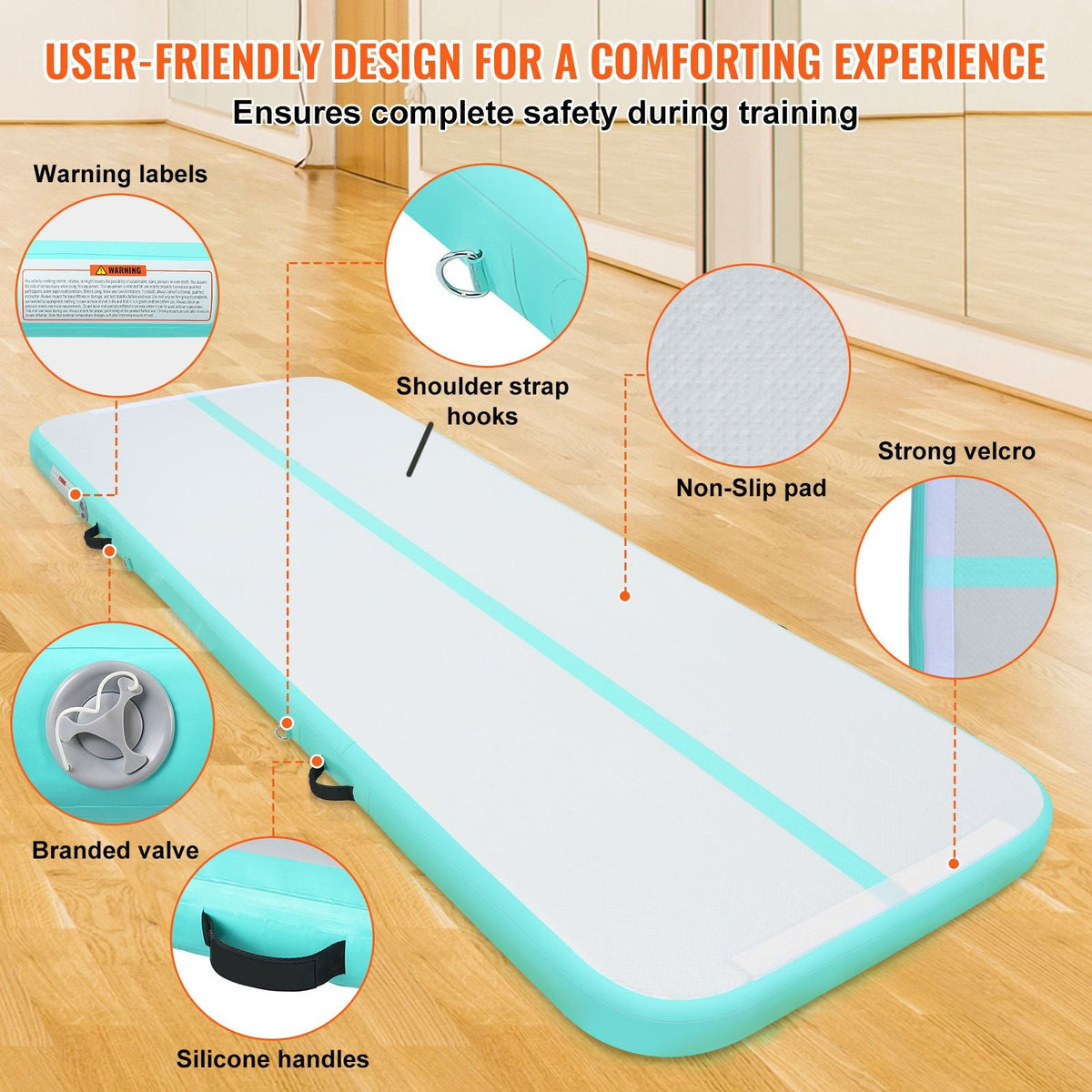 Gymnastics Air Mat, 4 inch Thickness Inflatable Gymnastics Tumbling Mat, Tumble Track with Electric Pump, Training Mats for Home Use/Gym/Yoga/Cheerleading/Beach/Park/Water, 10 ft, Mint Green