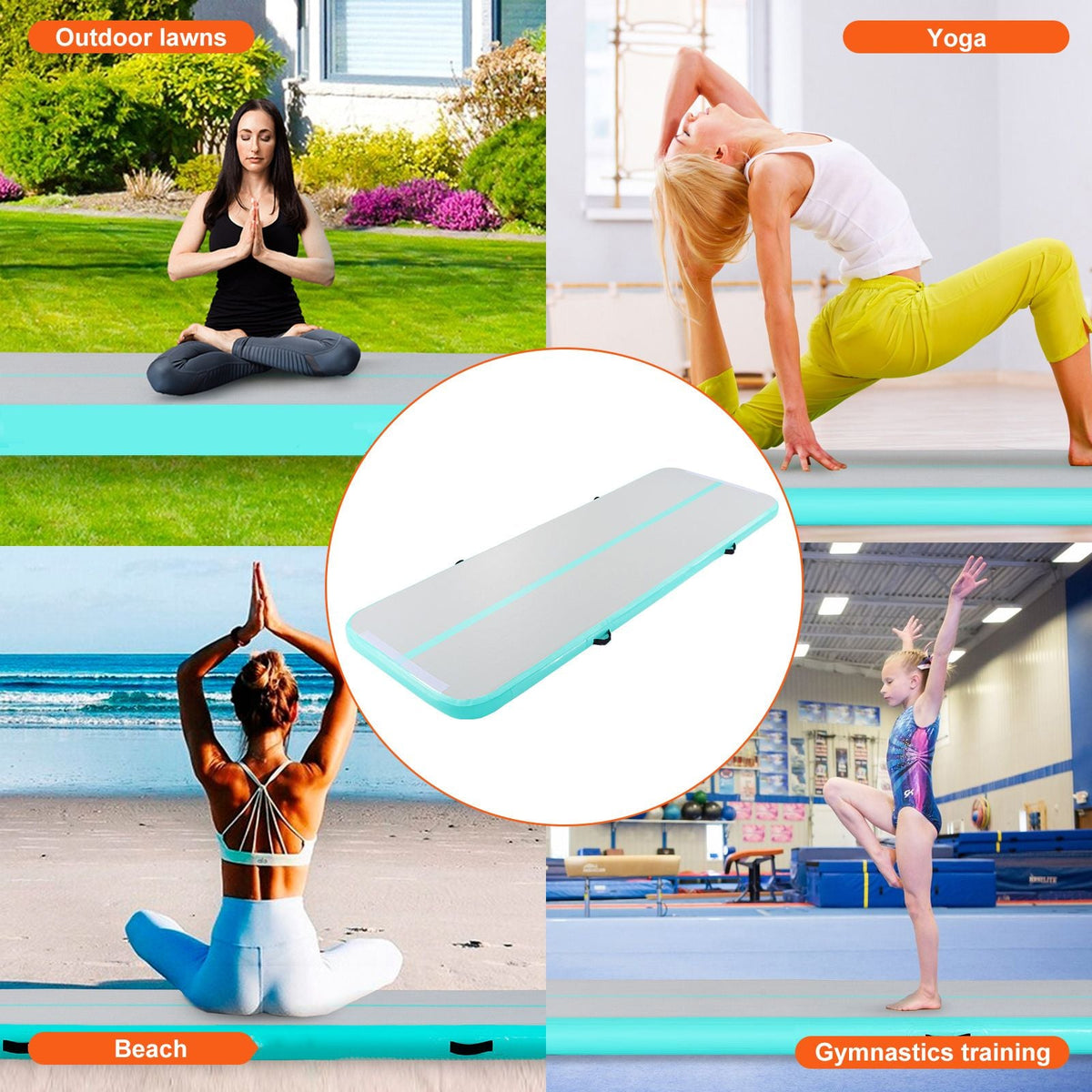Gymnastics Air Mat, 4 inch Thickness Inflatable Gymnastics Tumbling Mat, Tumble Track with Electric Pump, Training Mats for Home Use/Gym/Yoga/Cheerleading/Beach/Park/Water, 10 ft, Mint Green