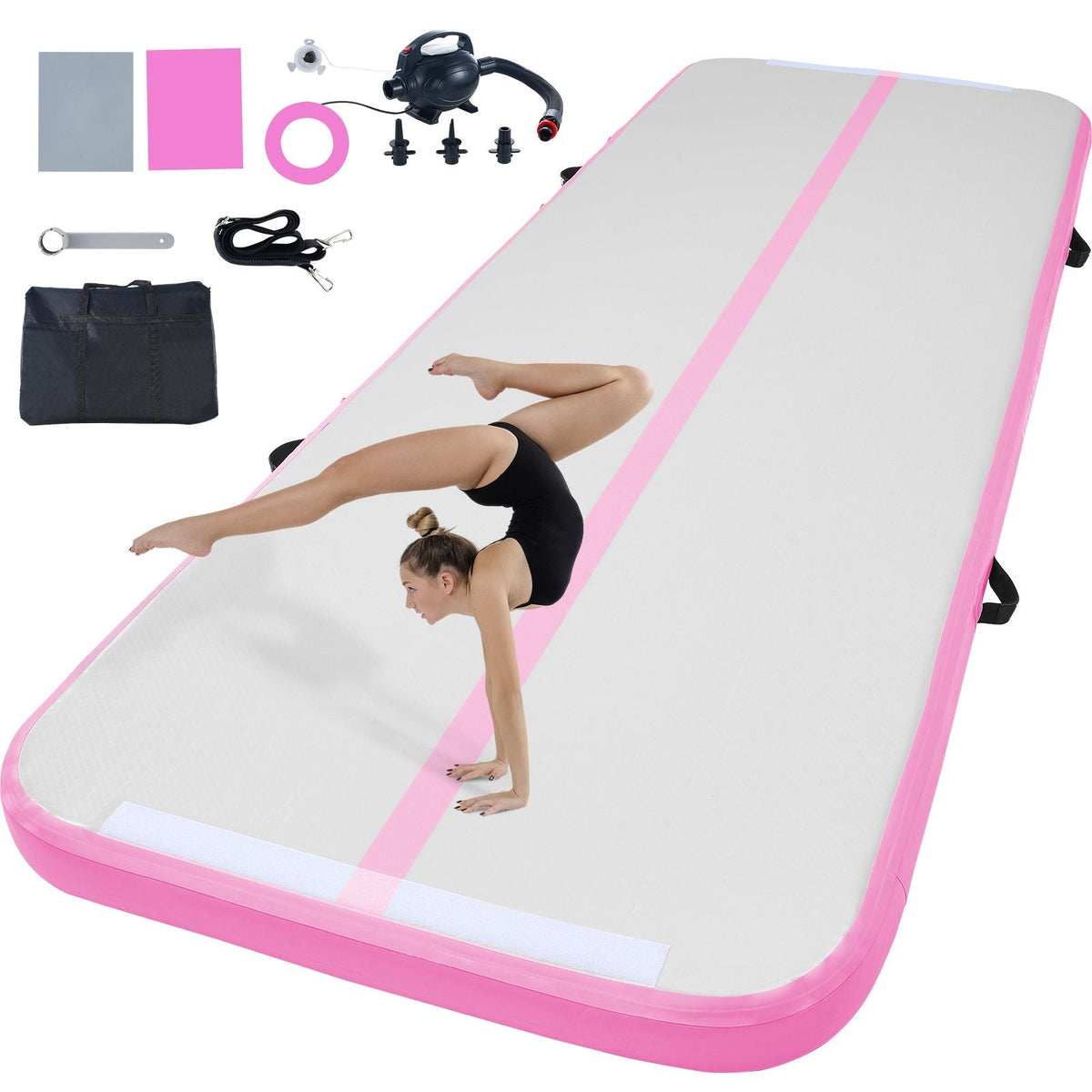 Gymnastics Air Mat, 4 inch Thickness Inflatable Gymnastics Tumbling Mat, Tumble Track with Electric Pump, Training Mats for Home Use/Gym/Yoga/Cheerleading/Beach/Park/Water, 10 ft, Pink