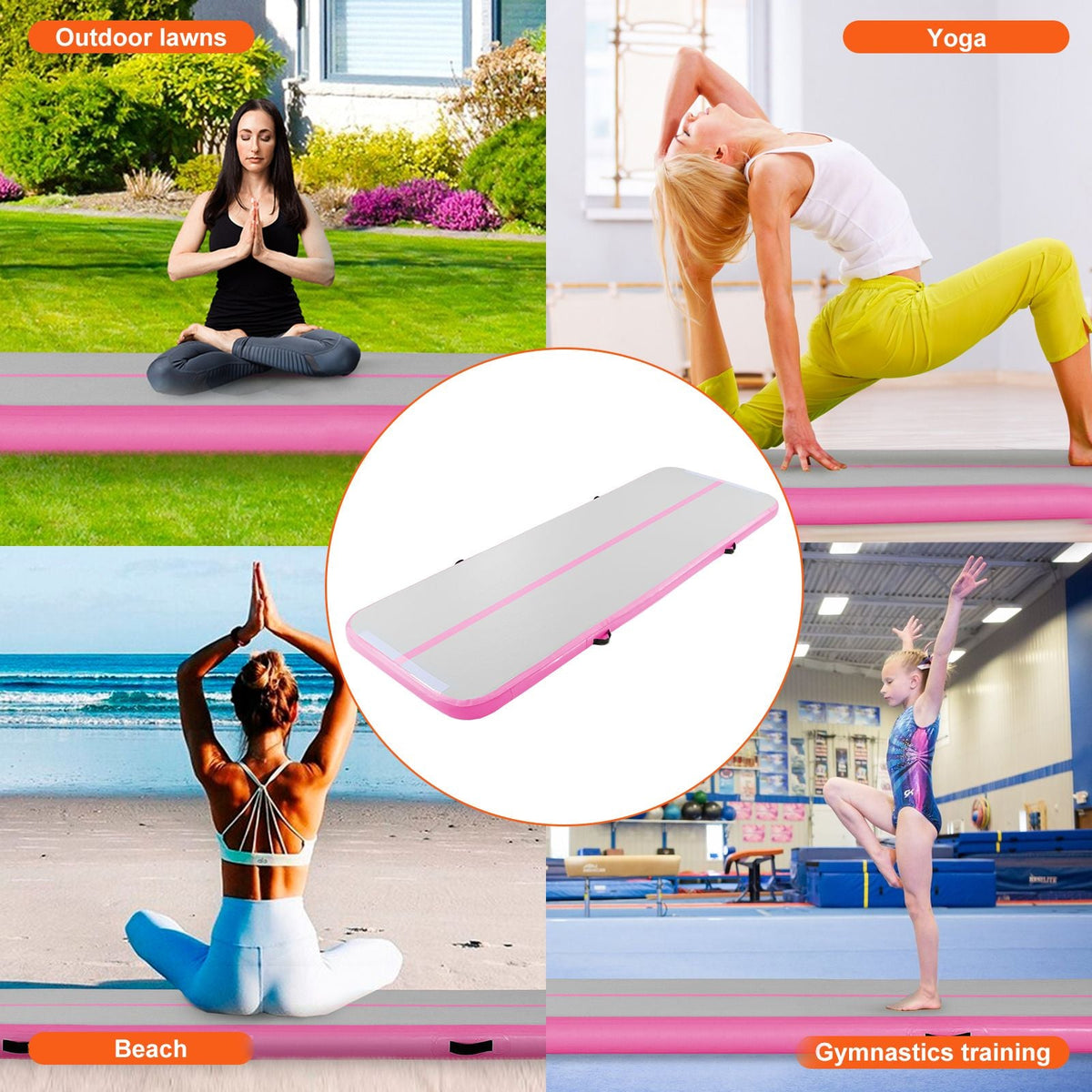 Gymnastics Air Mat, 4 inch Thickness Inflatable Gymnastics Tumbling Mat, Tumble Track with Electric Pump, Training Mats for Home Use/Gym/Yoga/Cheerleading/Beach/Park/Water, 10 ft, Pink