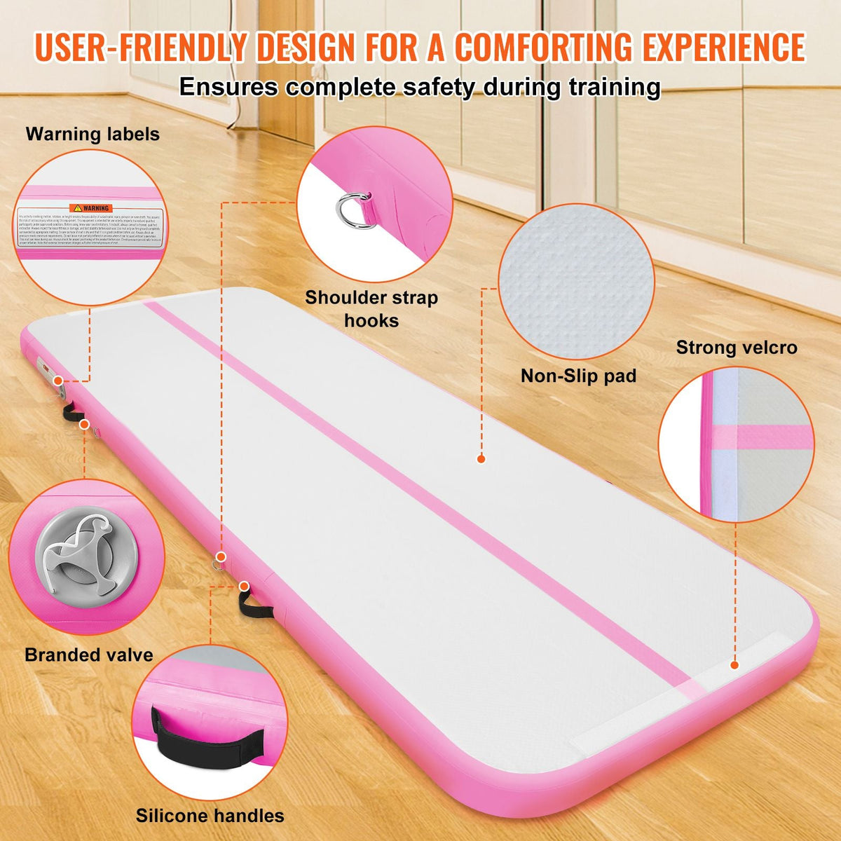 Gymnastics Air Mat, 4 inch Thickness Inflatable Gymnastics Tumbling Mat, Tumble Track with Electric Pump, Training Mats for Home Use/Gym/Yoga/Cheerleading/Beach/Park/Water, 10 ft, Pink