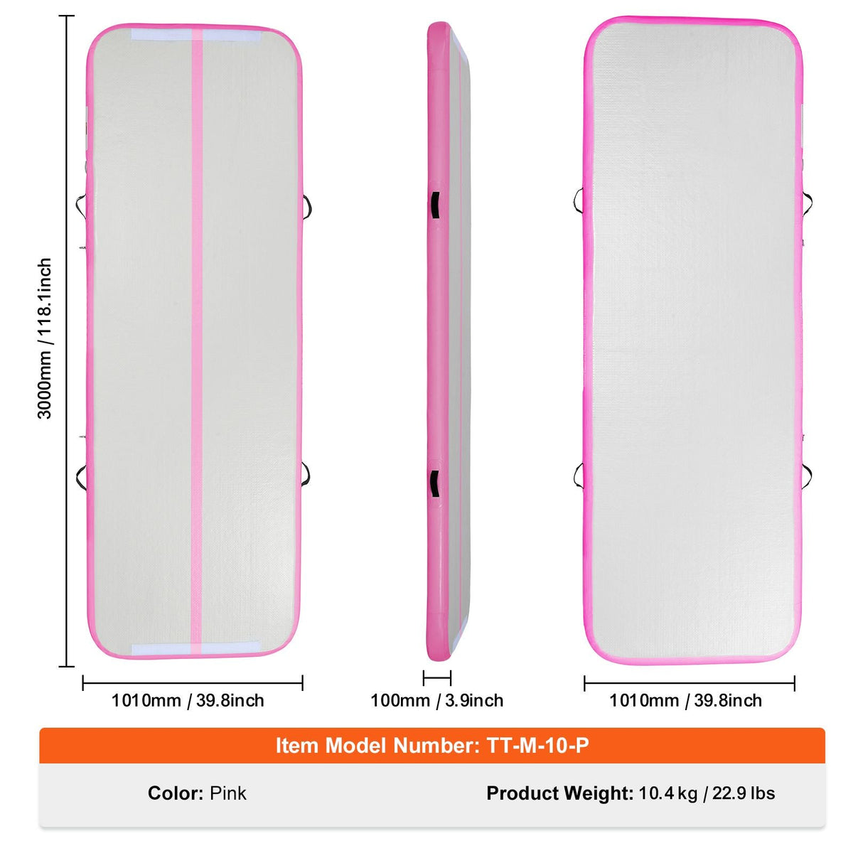 Gymnastics Air Mat, 4 inch Thickness Inflatable Gymnastics Tumbling Mat, Tumble Track with Electric Pump, Training Mats for Home Use/Gym/Yoga/Cheerleading/Beach/Park/Water, 10 ft, Pink
