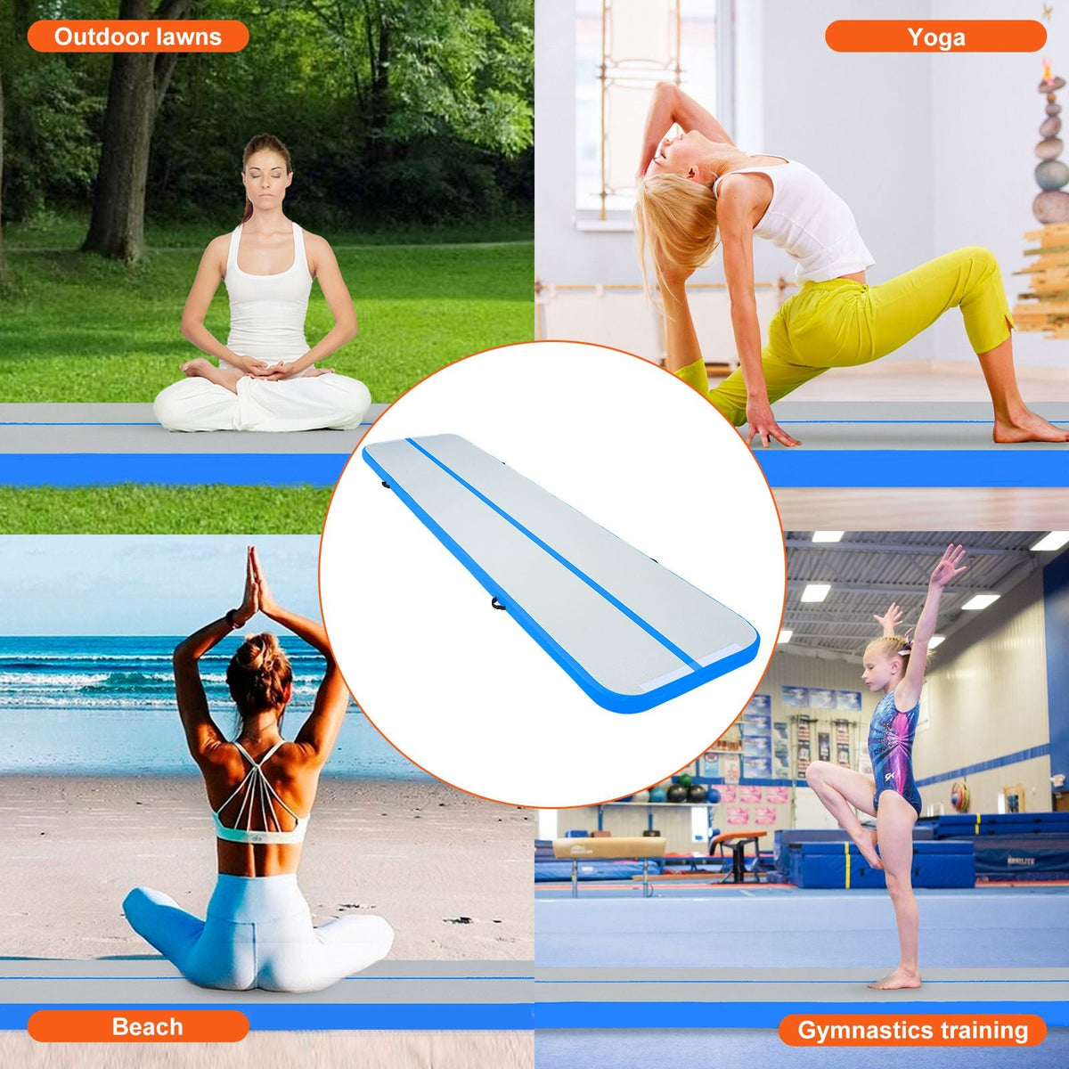 Gymnastics Air Mat, 4 inch Thickness Inflatable Gymnastics Tumbling Mat, Tumble Track with Electric Pump, Training Mats for Home Use/Gym/Yoga/Cheerleading/Beach/Park/Water, 13 ft, Blue