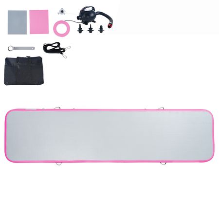 Gymnastics Air Mat, 4 inch Thickness Inflatable Gymnastics Tumbling Mat, Tumble Track with Electric Pump, Training Mats for Home Use/Gym/Yoga/Cheerleading/Beach/Park/Water, 13 ft, Pink