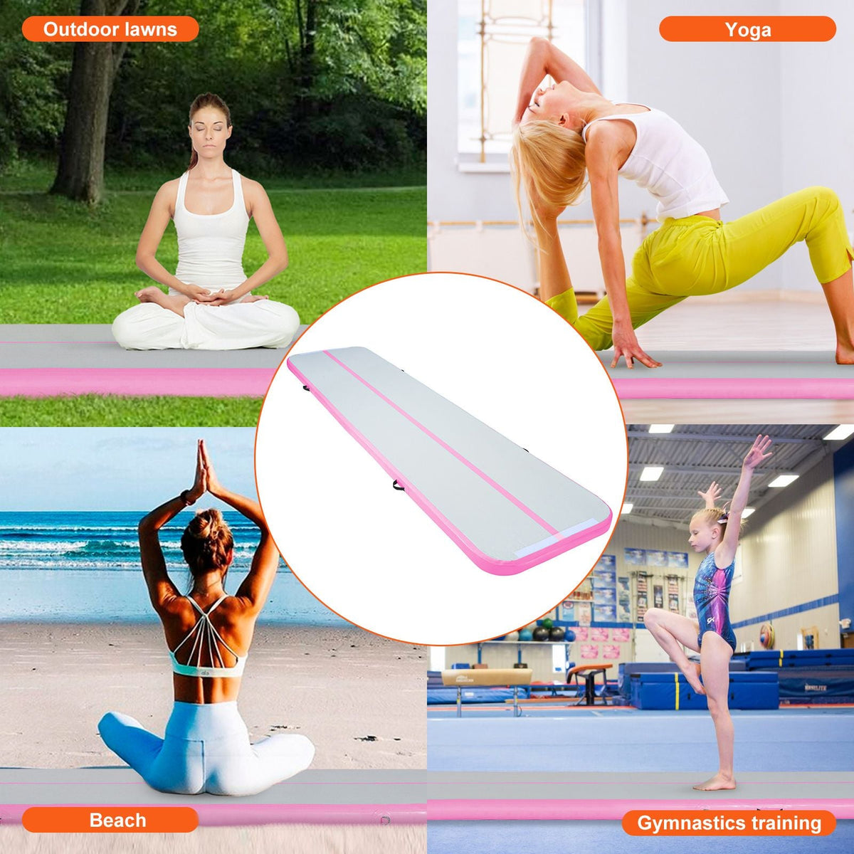 Gymnastics Air Mat, 4 inch Thickness Inflatable Gymnastics Tumbling Mat, Tumble Track with Electric Pump, Training Mats for Home Use/Gym/Yoga/Cheerleading/Beach/Park/Water, 13 ft, Pink