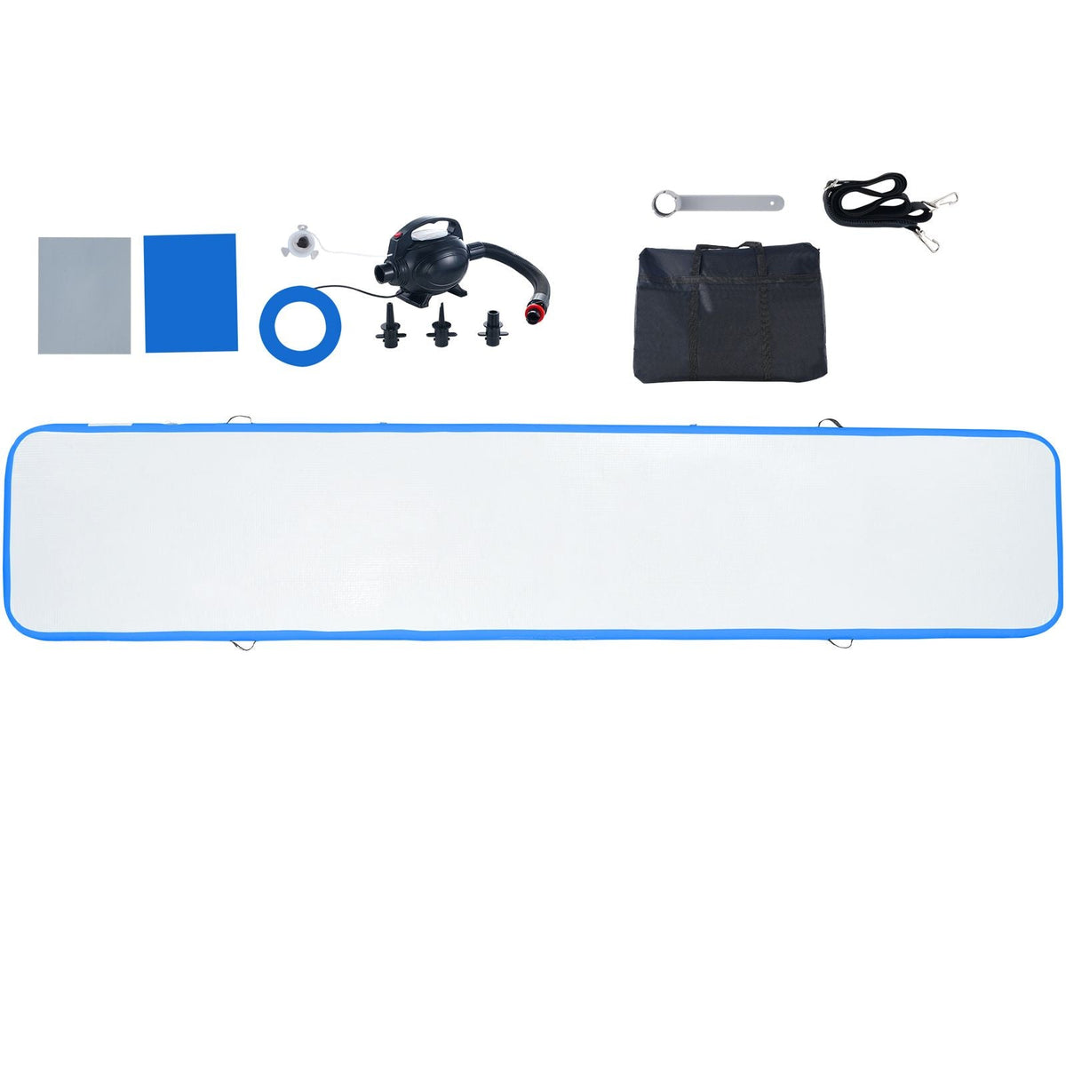 Gymnastics Air Mat, 4 inch Thickness Inflatable Gymnastics Tumbling Mat, Tumble Track with Electric Pump, Training Mats for Home Use/Gym/Yoga/Cheerleading/Beach/Park/Water, 16 ft, Blue