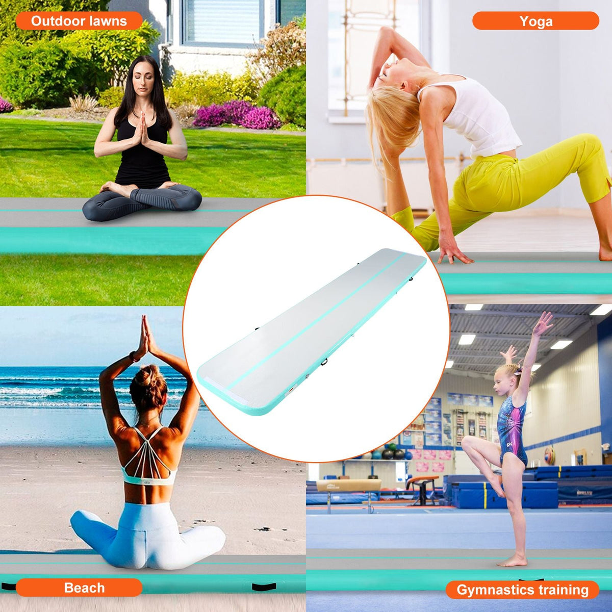 Gymnastics Air Mat, 4 inch Thickness Inflatable Gymnastics Tumbling Mat, Tumble Track with Electric Pump, Training Mats for Home Use/Gym/Yoga/Cheerleading/Beach/Park/Water, 16 ft, Mint Green