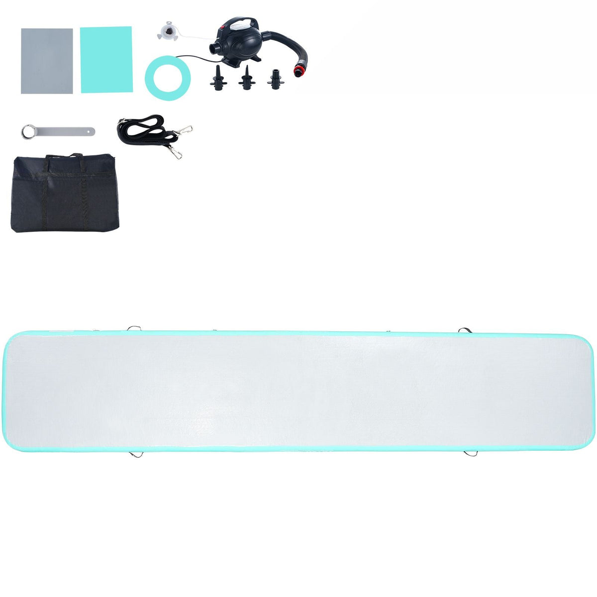 Gymnastics Air Mat, 4 inch Thickness Inflatable Gymnastics Tumbling Mat, Tumble Track with Electric Pump, Training Mats for Home Use/Gym/Yoga/Cheerleading/Beach/Park/Water, 16 ft, Mint Green