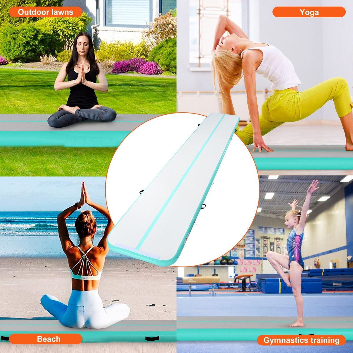 Gymnastics Air Mat, 4 inch Thickness Inflatable Gymnastics Tumbling Mat, Tumble Track with Electric Pump, Training Mats for Home Use/Gym/Yoga/Cheerleading/Beach/Park/Water, 20 ft, Mint Green