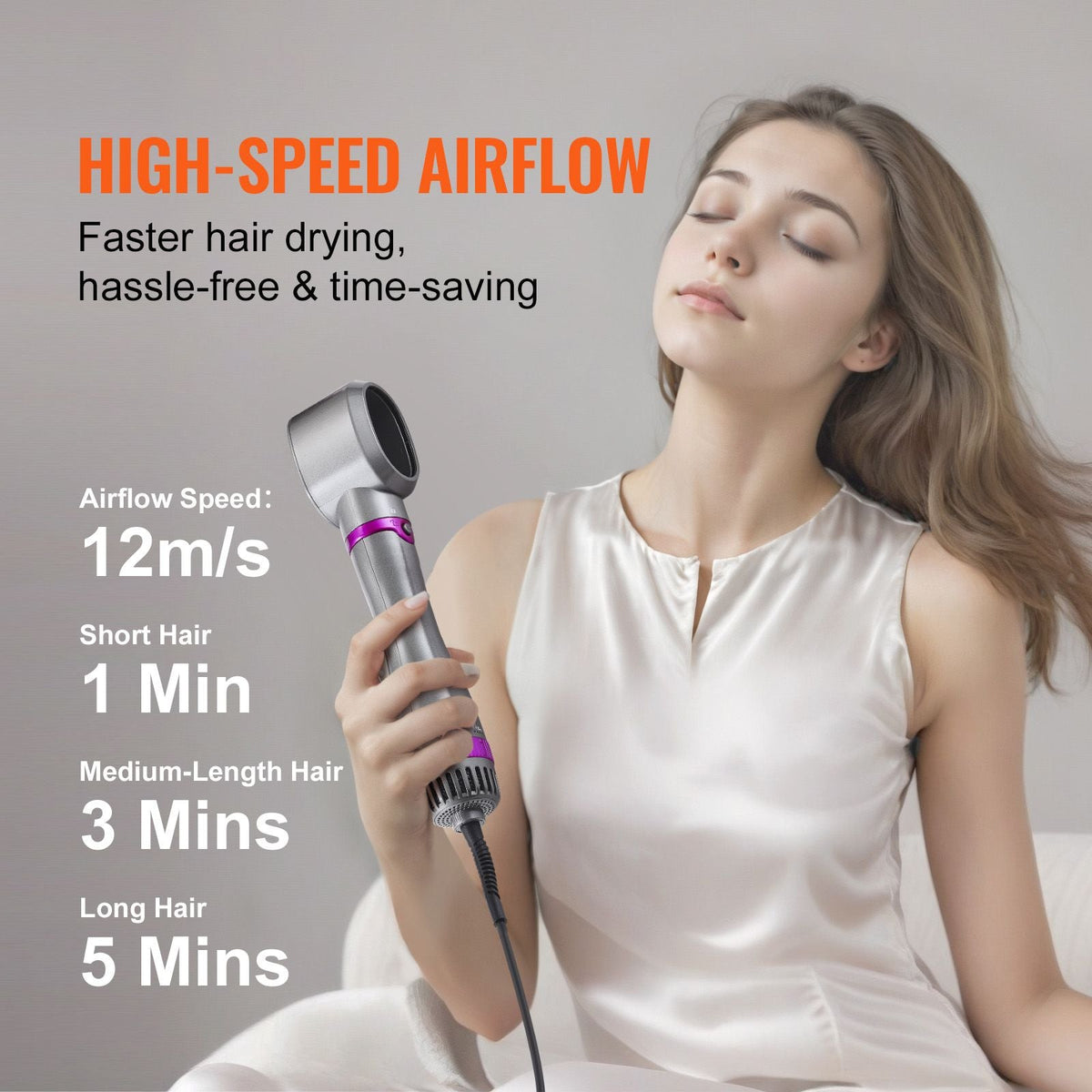 Hair Air Styler and Dryer Brush, 5-in-1 Multi Hair Styler, Ionic Blow Dryer Brush with 3 Heat Settings, 3 Brushes & 2 Nozzles, High-Speed Hair Styling Tool for Volumizing Straightening Curling