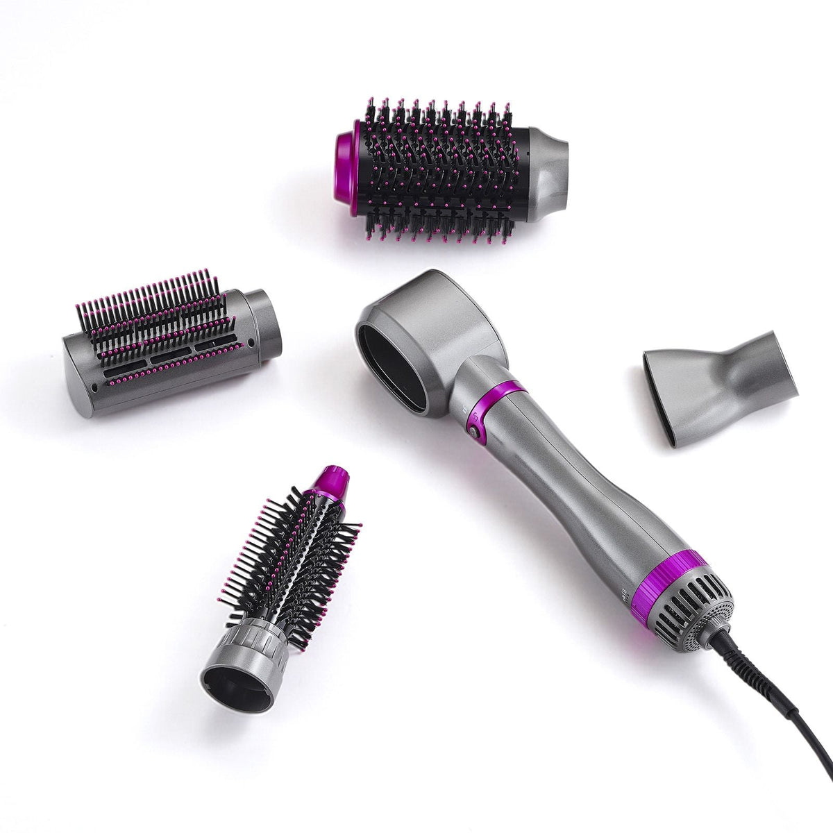 Hair Air Styler and Dryer Brush, 5-in-1 Multi Hair Styler, Ionic Blow Dryer Brush with 3 Heat Settings, 3 Brushes & 2 Nozzles, High-Speed Hair Styling Tool for Volumizing Straightening Curling