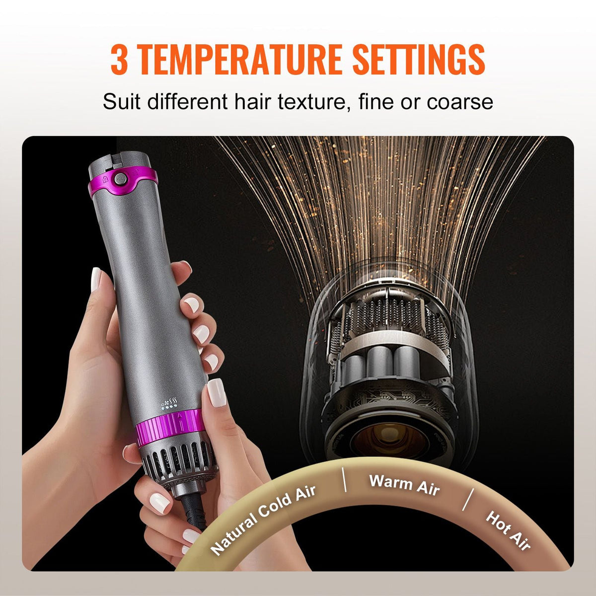 Hair Air Styler and Dryer Brush, 5-in-1 Multi Hair Styler, Ionic Blow Dryer Brush with 3 Heat Settings, 3 Brushes & 2 Nozzles, High-Speed Hair Styling Tool for Volumizing Straightening Curling