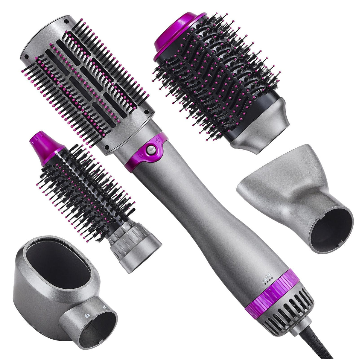 Hair Air Styler and Dryer Brush, 5-in-1 Multi Hair Styler, Ionic Blow Dryer Brush with 3 Heat Settings, 3 Brushes & 2 Nozzles, High-Speed Hair Styling Tool for Volumizing Straightening Curling