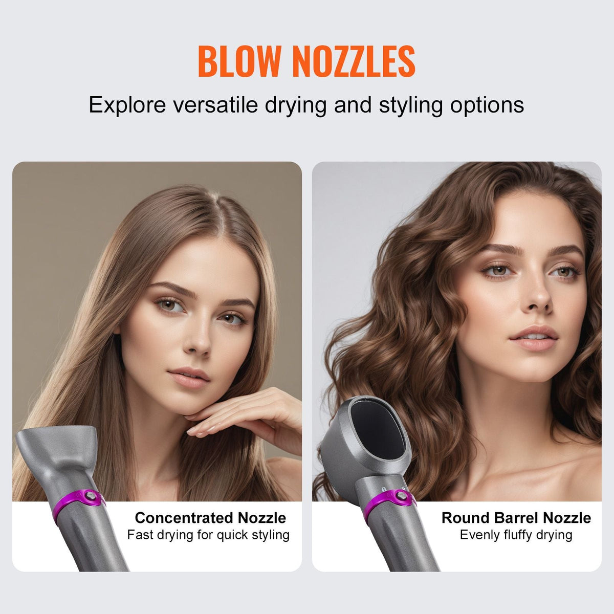 Hair Air Styler and Dryer Brush, 5-in-1 Multi Hair Styler, Ionic Blow Dryer Brush with 3 Heat Settings, 3 Brushes & 2 Nozzles, High-Speed Hair Styling Tool for Volumizing Straightening Curling