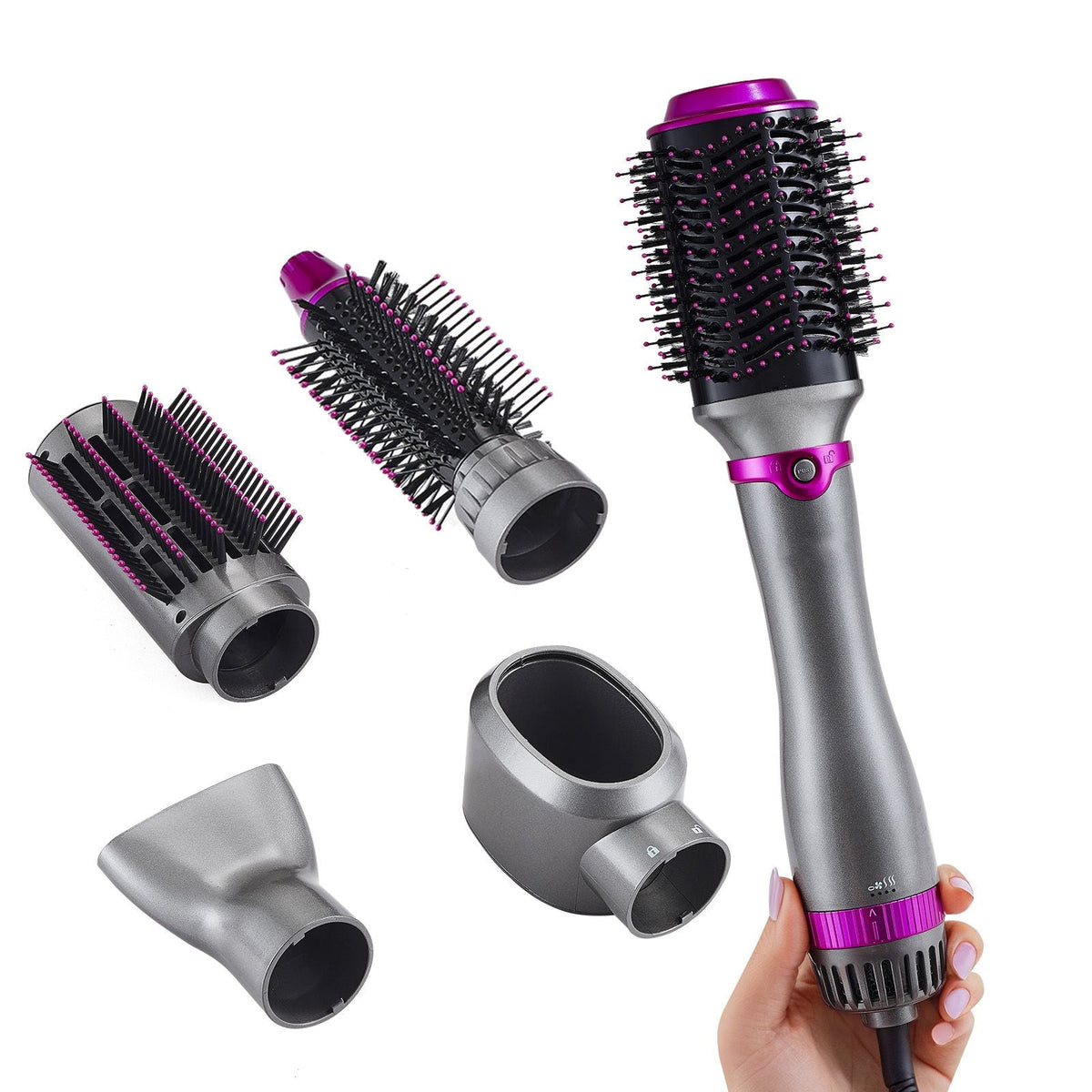 Hair Air Styler and Dryer Brush, 5-in-1 Multi Hair Styler, Ionic Blow Dryer Brush with 3 Heat Settings, 3 Brushes & 2 Nozzles, High-Speed Hair Styling Tool for Volumizing Straightening Curling