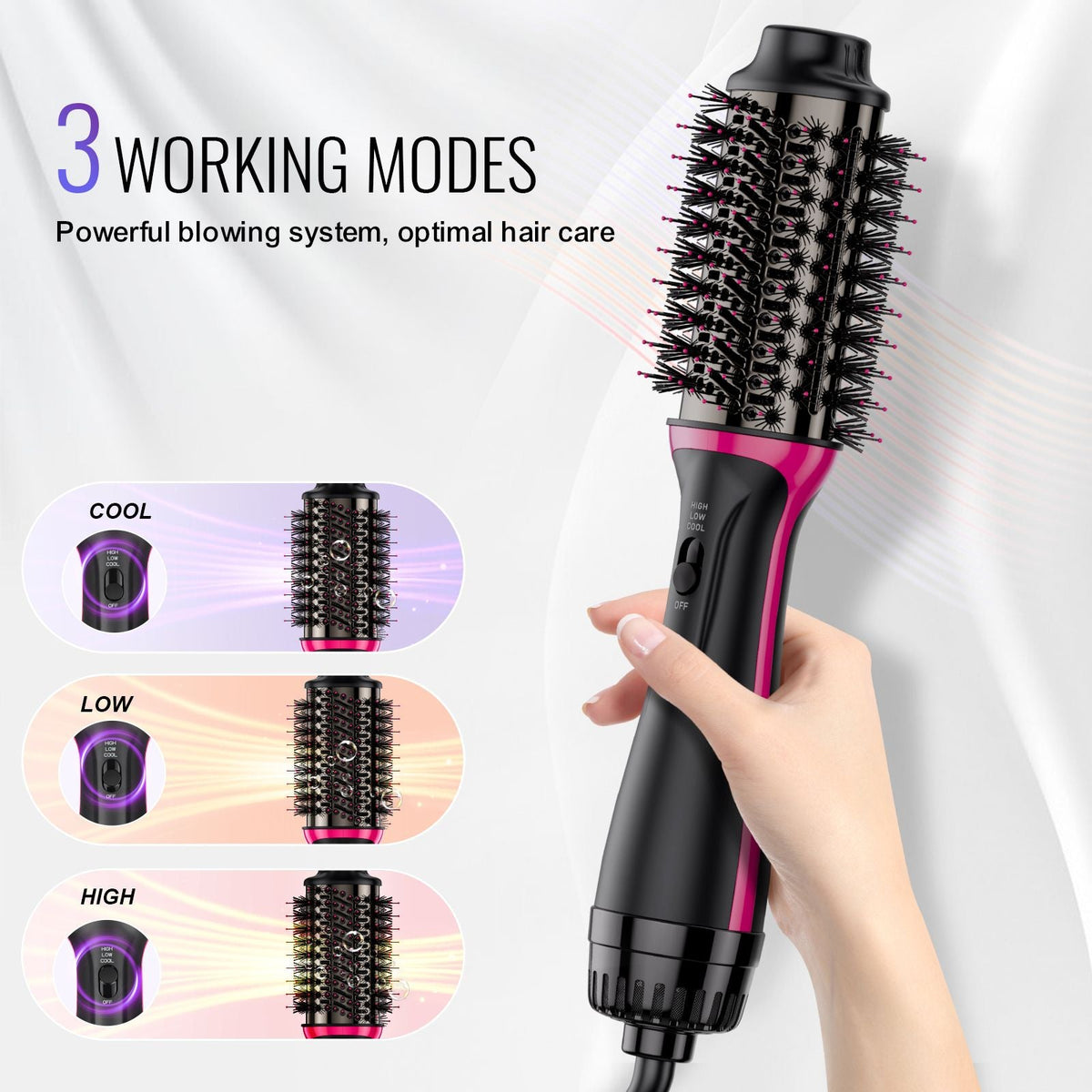Hair Blow Dryer Brush, 4 in 1 Ionic Hair Dryer Styler and Volumizer with Electroplated Titanium & 2.56" Ceramic Coating Oval Barrel, 3-Temp Hot Air Styling Brush for Drying Straightening Curling