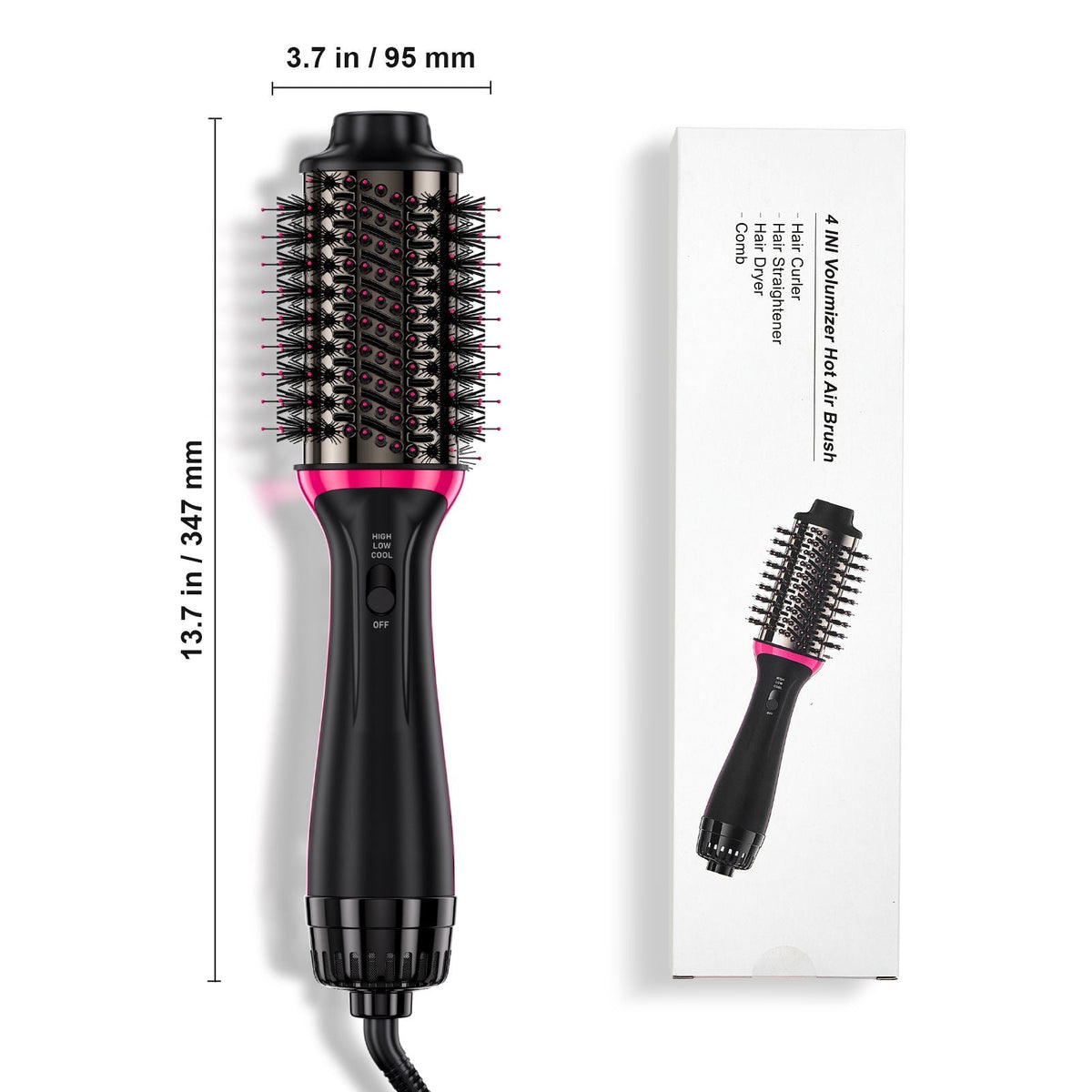 Hair Blow Dryer Brush, 4 in 1 Ionic Hair Dryer Styler and Volumizer with Electroplated Titanium & 2.56" Ceramic Coating Oval Barrel, 3-Temp Hot Air Styling Brush for Drying Straightening Curling