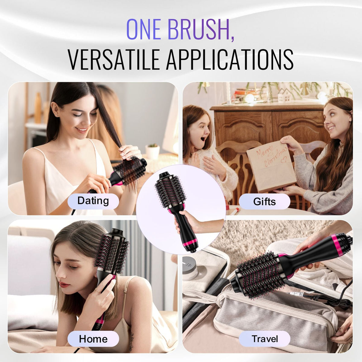 Hair Blow Dryer Brush, 4 in 1 Ionic Hair Dryer Styler and Volumizer with Electroplated Titanium & 2.95" Ceramic Coating Oval Barrel, 3-Temp Hot Air Styling Brush for Drying Straightening Curling