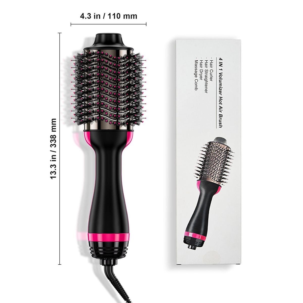 Hair Blow Dryer Brush, 4 in 1 Ionic Hair Dryer Styler and Volumizer with Electroplated Titanium & 2.95" Ceramic Coating Oval Barrel, 3-Temp Hot Air Styling Brush for Drying Straightening Curling