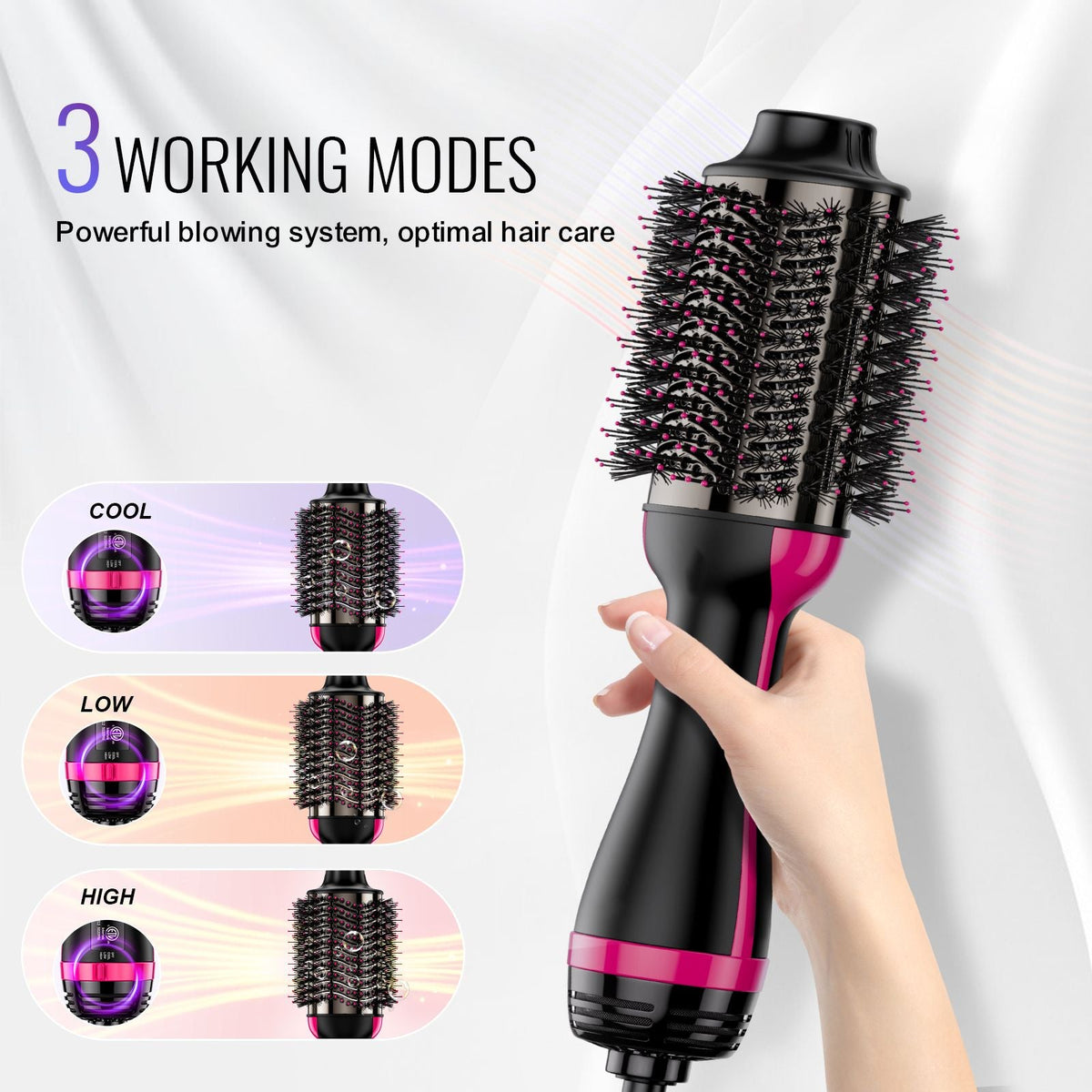 Hair Blow Dryer Brush, 4 in 1 Ionic Hair Dryer Styler and Volumizer with Electroplated Titanium & 2.95" Ceramic Coating Oval Barrel, 3-Temp Hot Air Styling Brush for Drying Straightening Curling