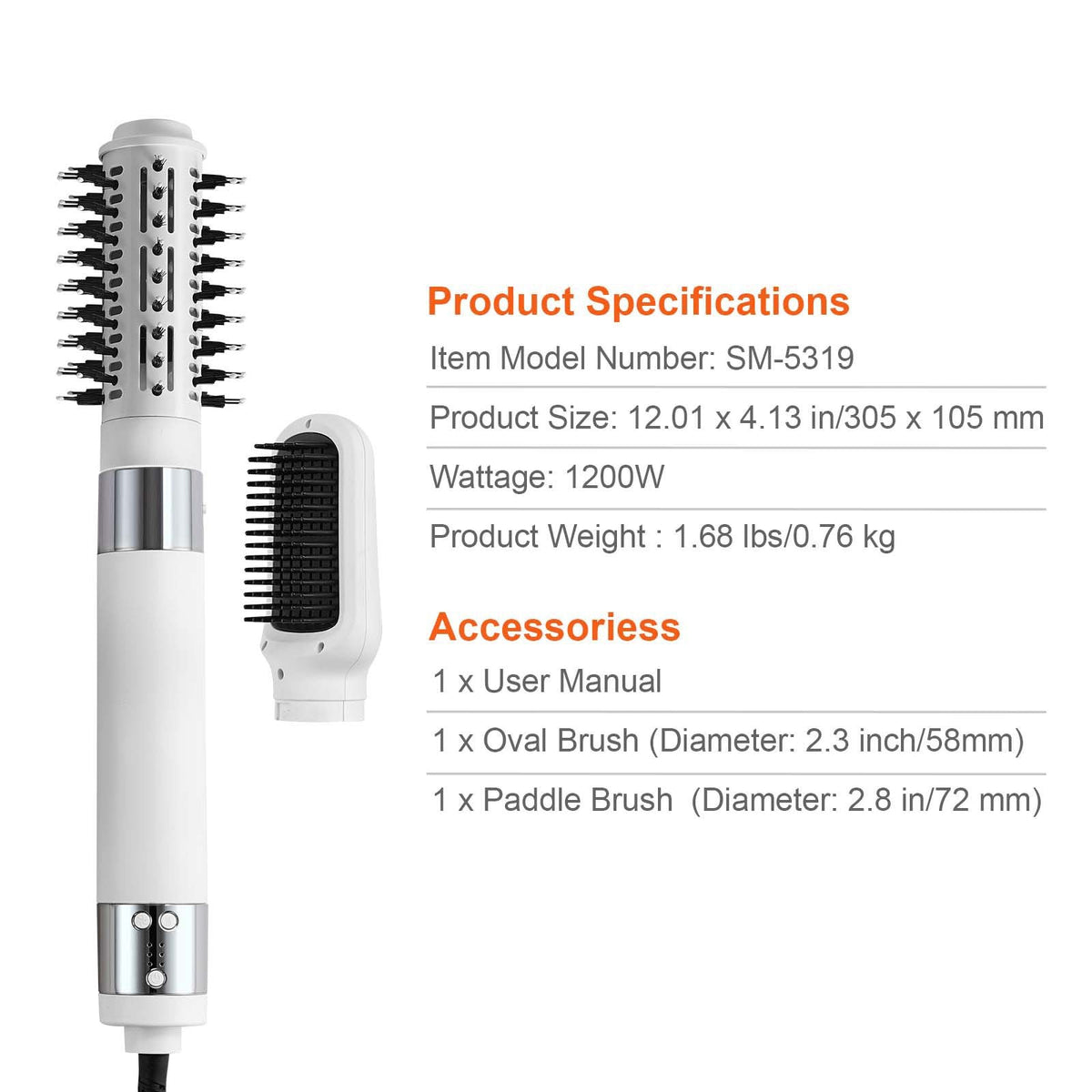 Hair Dryer Styler, Ionic Hair Dryer Brush, 110,000RPM High-Speed Hot Air Styler with Brushless Motor, Oval & Paddle Brush, Blow Dryer Brush Styling Tool for Fast Drying Volumizing Straightening