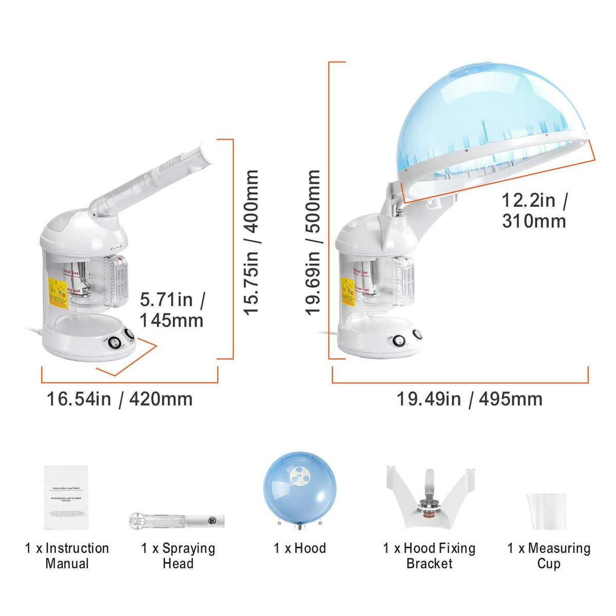 Hair Steamer, 2-in-1 Professional Hair & Facial Steamer with Detachable Bonnet Hood, Nano Ionic & UV Ozone Face Steamer with 360° Rotatable Sprayer for Salon Spa Home Beauty