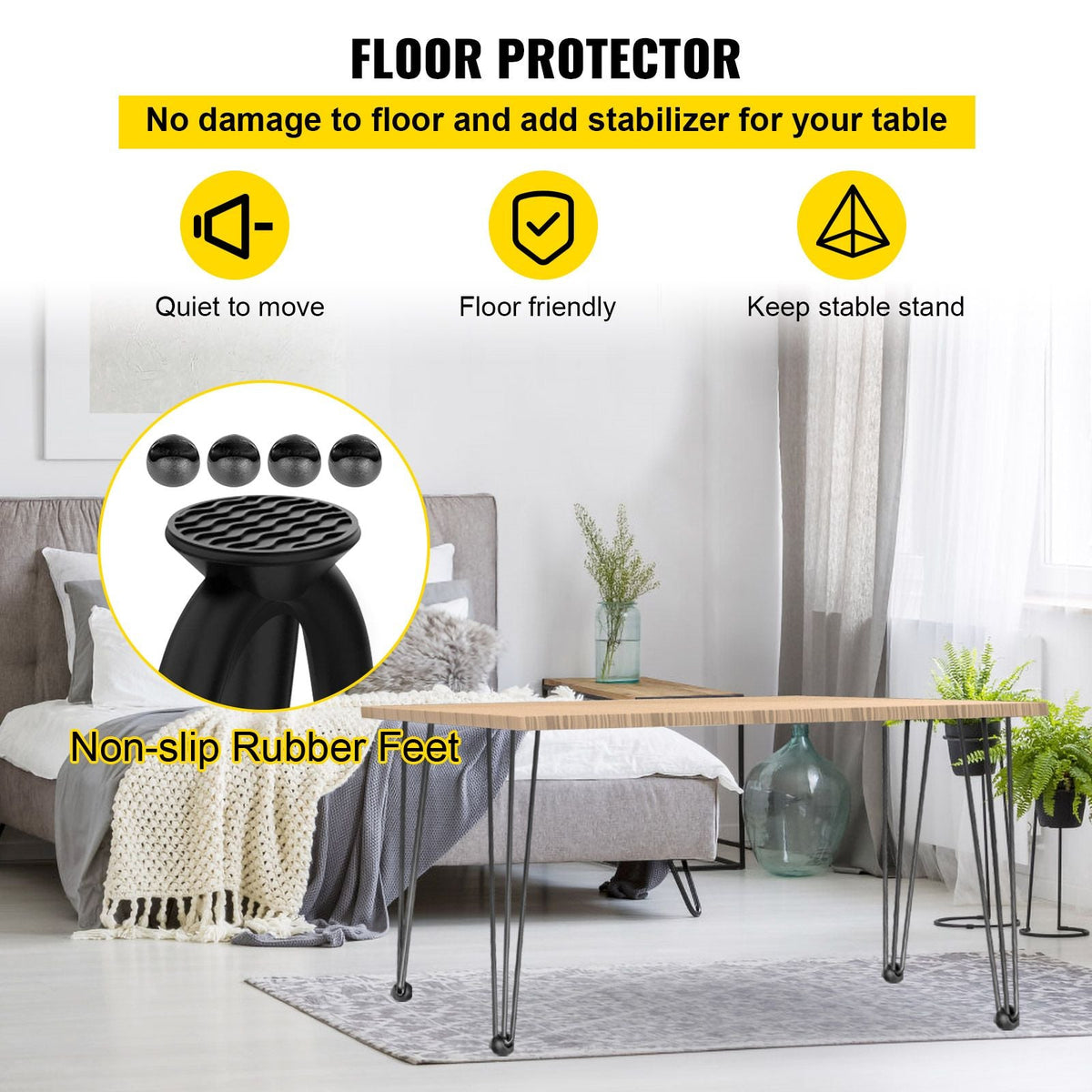 Hairpin Table Legs 26\" Black Set of 4 Desk Legs 880lbs Load Capacity (Each 220lbs) Hairpin Desk Legs 3 Rods for Bench Desk Dining End Table Chairs Carbon Steel DIY Heavy Duty Furniture Legs