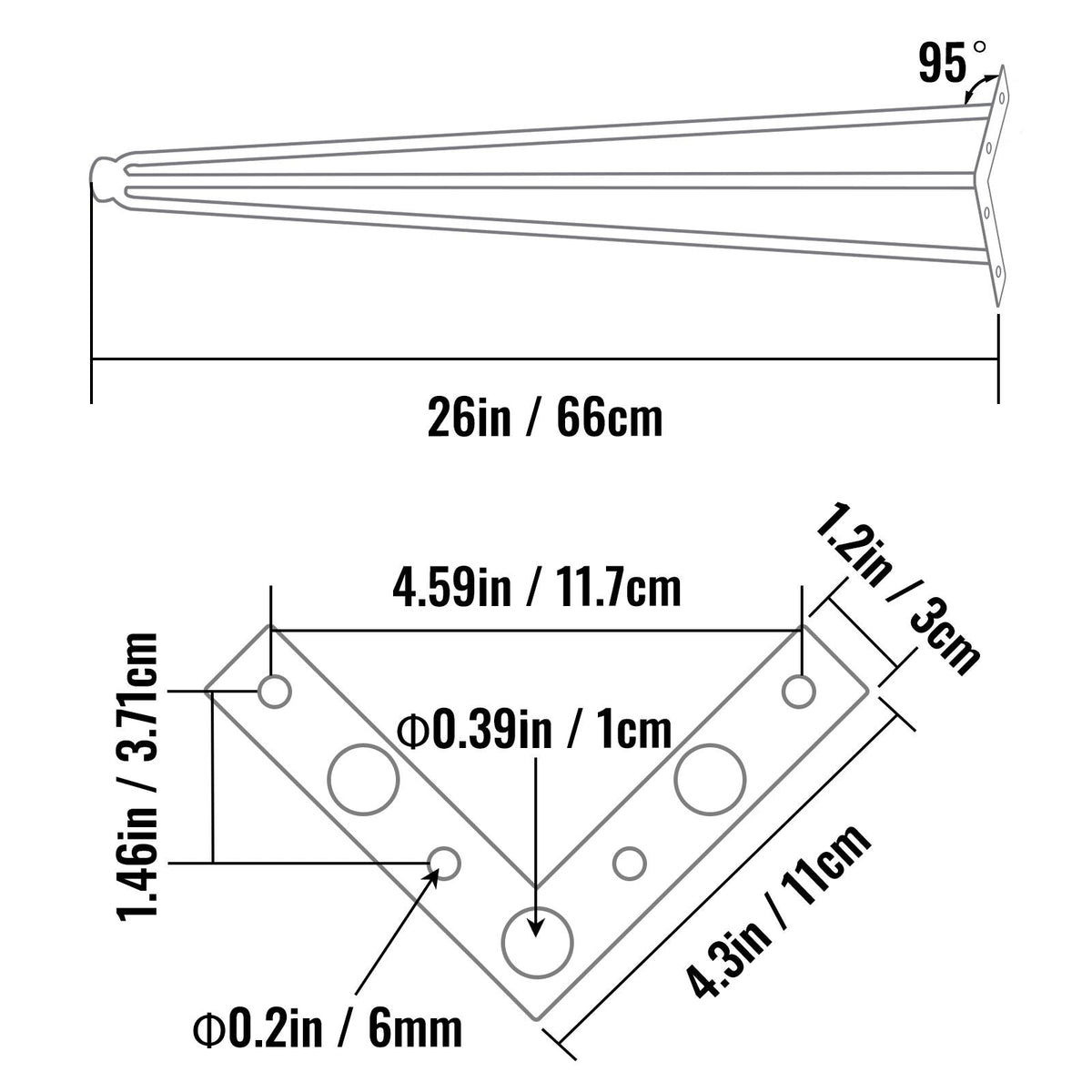 Hairpin Table Legs 26\" Black Set of 4 Desk Legs 880lbs Load Capacity (Each 220lbs) Hairpin Desk Legs 3 Rods for Bench Desk Dining End Table Chairs Carbon Steel DIY Heavy Duty Furniture Legs