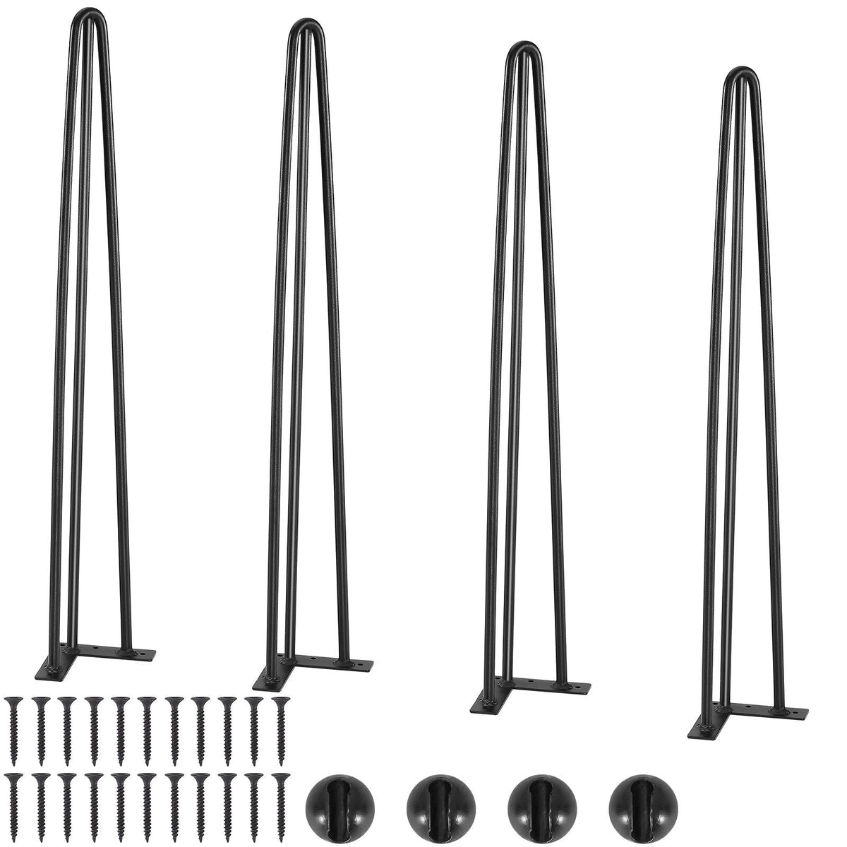 Hairpin Table Legs 28", Set of 4 Desk Legs 900lbs Load Capacity, Hairpin Desk Legs 3 Rods for Desk Chairs Bench Dining End Table, Solid Carbon Steel Heavy Duty Furniture Legs Black