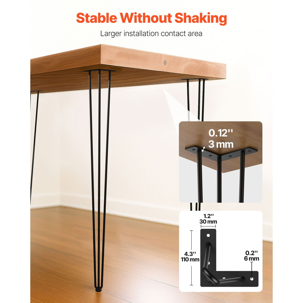 Hairpin Table Legs 34\" Black Set of 4 Desk Legs 880lbs Load Capacity (Each 220lbs) Hairpin Desk Legs 3 Rods for Bench Desk Dining End Table Chairs Carbon Steel DIY Heavy Duty Furniture Legs
